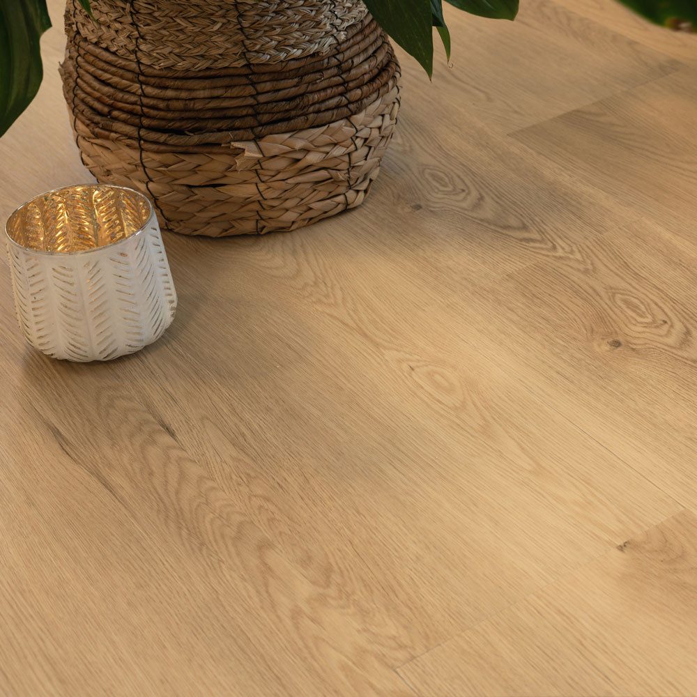 HOME DELUXE Vinylboden Klick-Vinylboden mit Trittschall Eiche Beige - Flächenauswahl, Feuchtraumbereich geeignet, Integrierte Schalldämmung, Fußbodenheizung geeignet, Vinylbodenbelag in Holzoptik, Dielenboden