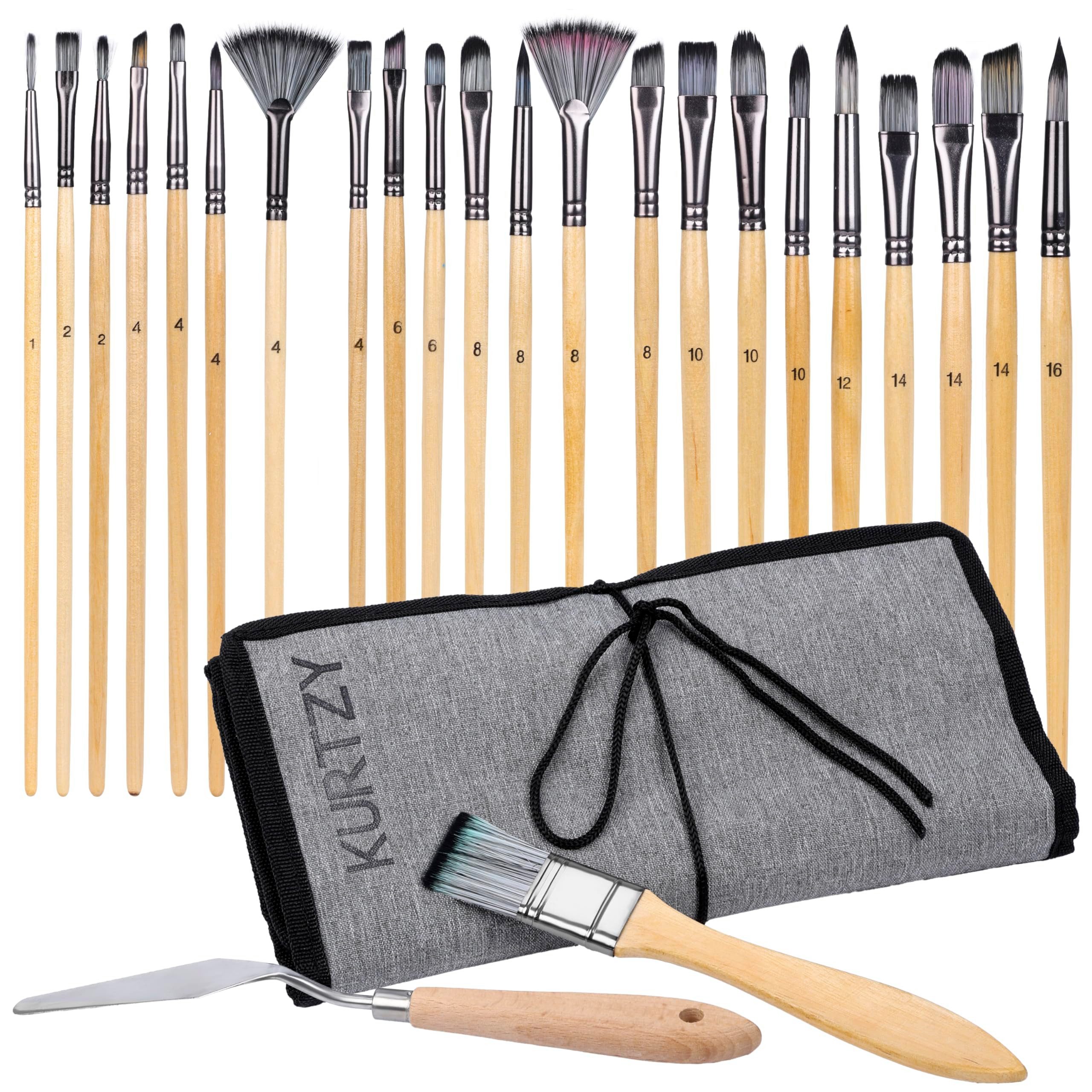 Pinsel Kurtzy 24-Teiliges Aquarell Pinsel Set mit Etui - Nylonhaar-Pinselset