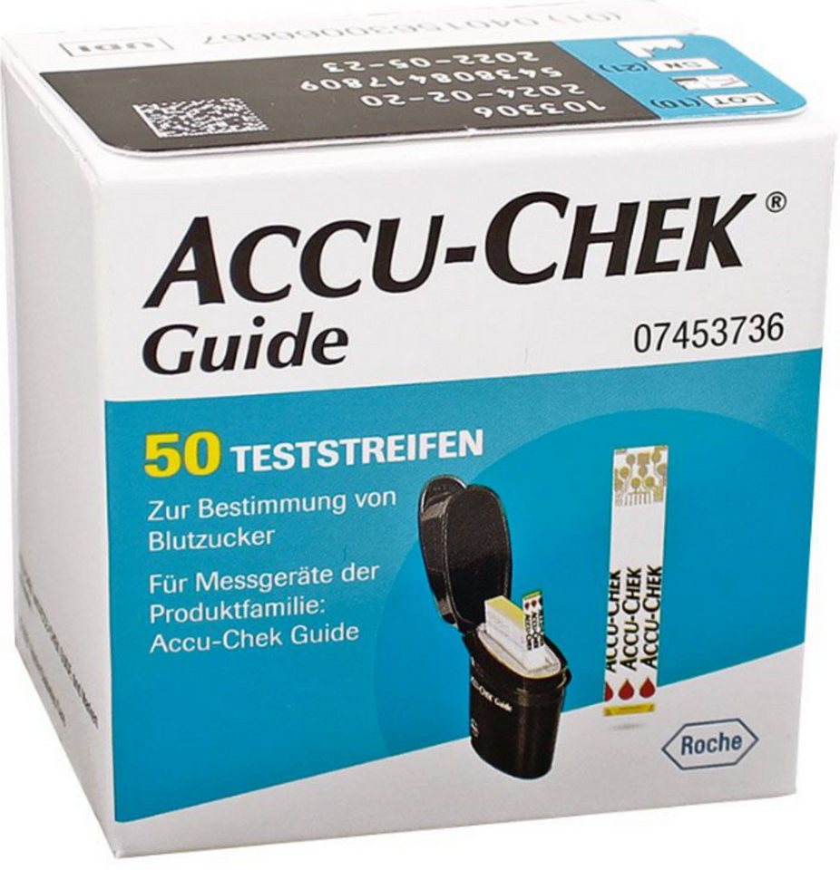 Roche Blutzucker-Teststreifen ACCU-CHEK® Guide Teststreifen, Spar-Packung, 50-tlg., Innovative Teststreifenbox für Blutzuckermessung, Diabeteskontrolle