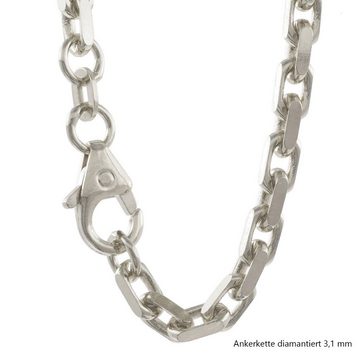 HOPLO Silberkette Ankerkette diamantiert Länge 45cm - Breite 3,1mm - 925 Silber, Made in Germany