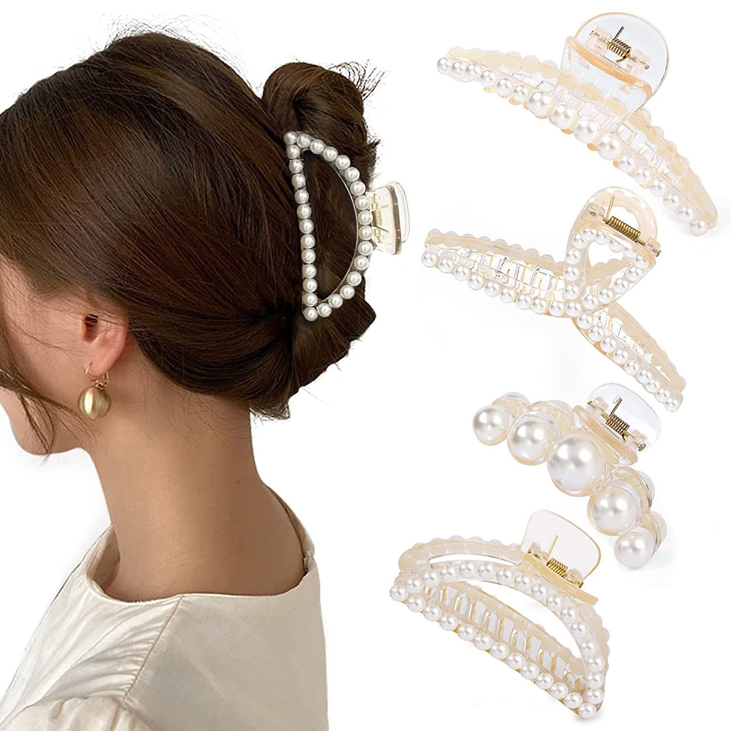 WaKuKa Diadem 4er-Pack große Perlen-Haarspangen für Damen (4-tlg)