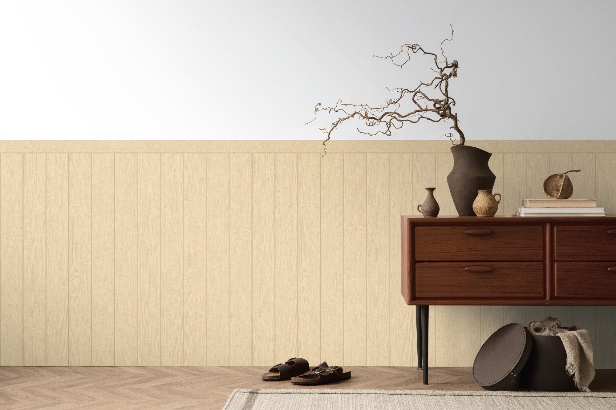 living walls Vliestapete Wallpanel Tapete Wandpaneele Mustertapete Holzpaneele Natur, strukturiert, matt, (1 St), Vliestapete Holz-Optik für Schlafzimmer Küche Wohnzimmer Wandpaneele