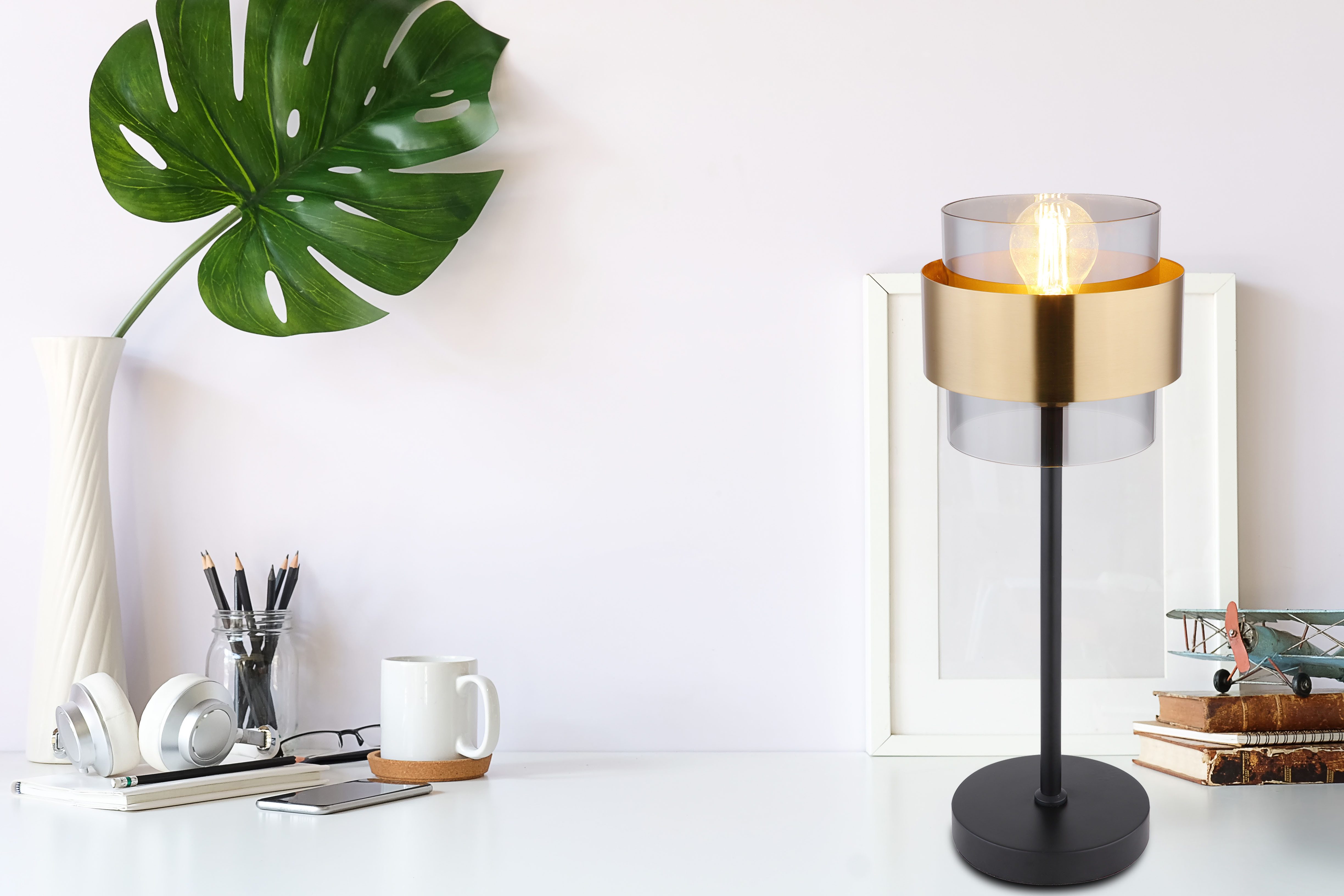 GLOBO LIGHTING Tischleuchte MILLEY, ohne Leuchtmittel, Tischlampe/Metall/Gl günstig online kaufen