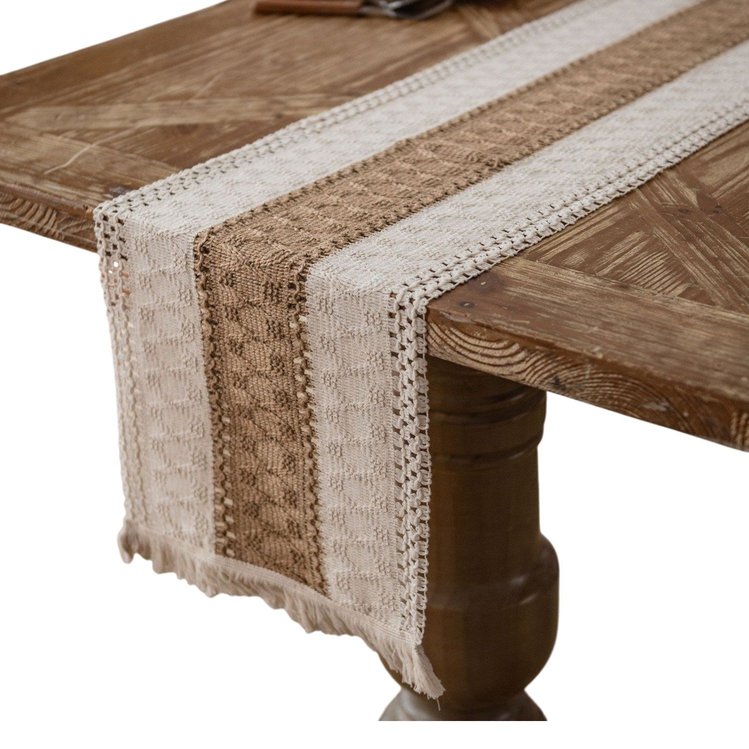 LAPAPRO Tischläufer Baumwoll Leinen Tischläufe,Hohlweben Bauernhaus Stil Tischdekoration, 30cm wide and 120 cm long
