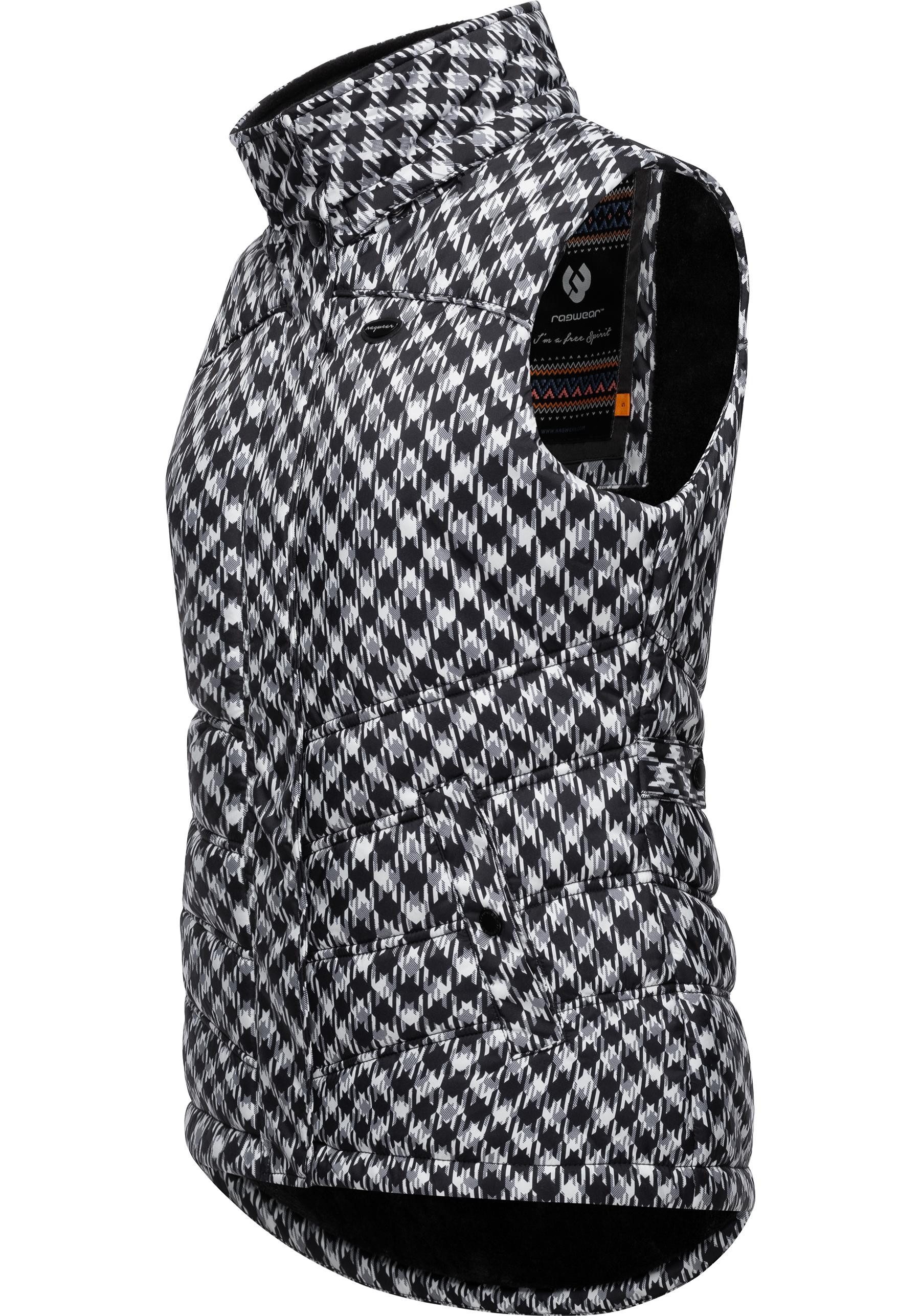 Ragwear Steppweste Hesty Print Weste mit abnehmbarer Kapuze und Hahnentritt Muster