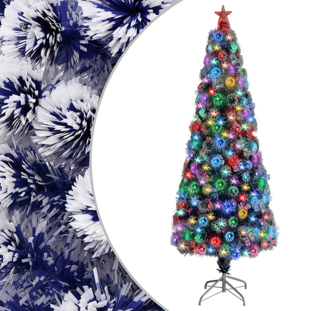 vidaXL Künstlicher Weihnachtsbaum 210 x 90 cm Künstlicher Weihnachtsbaum mit LED Weiß Blau 210 cm Glasf