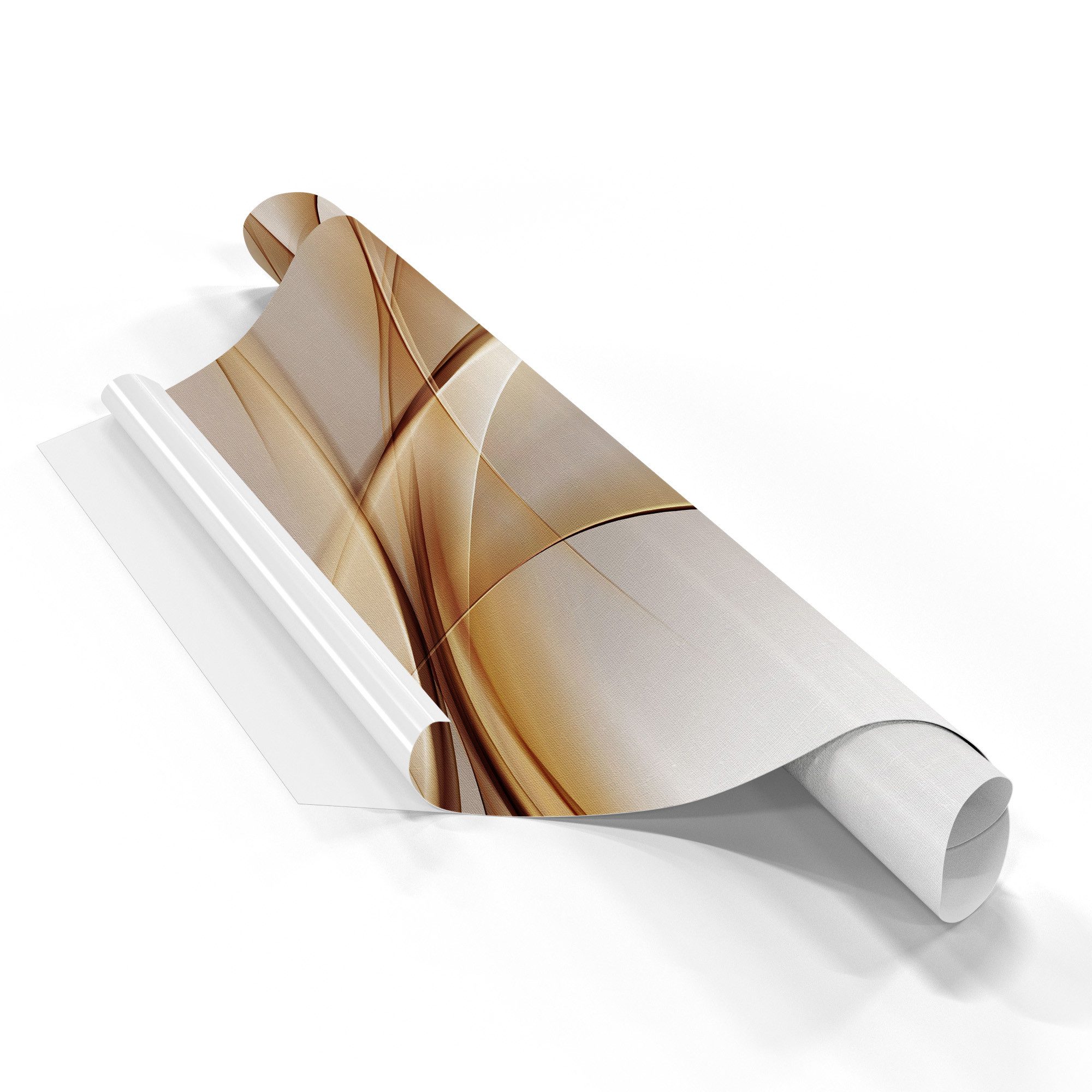 DEQORI Fototapete 'Elegante Goldene Wellen', Sechseckig, matte Leinwandstruktur, bedruckt, (1 St), selbstklebend Wandtattoo Motiv Wandtapete Wand Sticker Bild Tapete