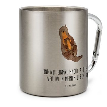 Mr. & Mrs. Panda Tasse Otter Kind - Transparent - Geschenk, Fischotter, Otter Seeotter See O, Edelstahl, Einzigartiges Design