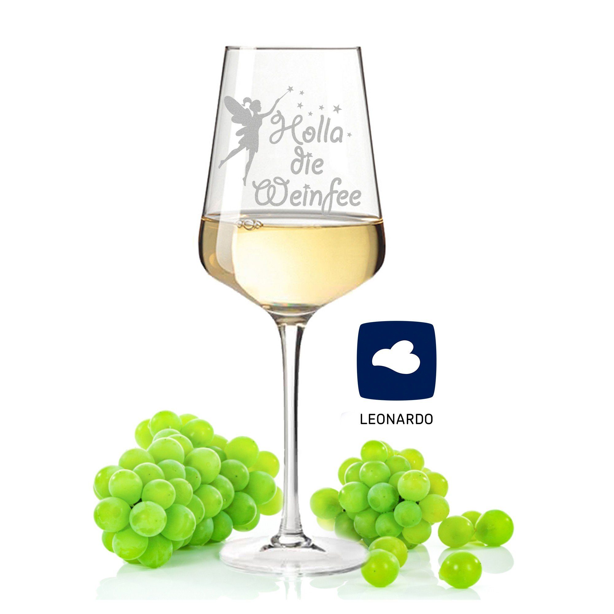 GRAVURZEILE Rotweinglas Leonardo Weißweinglas mit Gravur - Holla die Weinfee - Geschenk für Hobby-Sommelier & Weinliebhaber - Weingläser - Geburtstagsgeschenk für Frauen & Männer, Glas