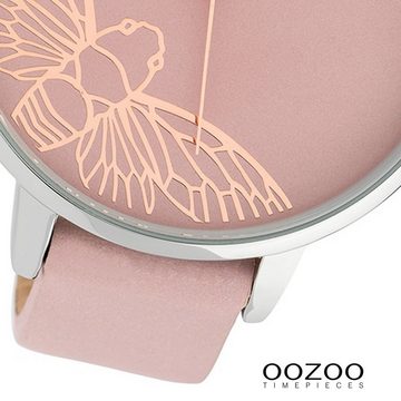 OOZOO Quarzuhr Oozoo Damen Armband-Uhr, Damenuhr rund, extra groß (ca. 48mm) Lederarmband, Fashion-Style