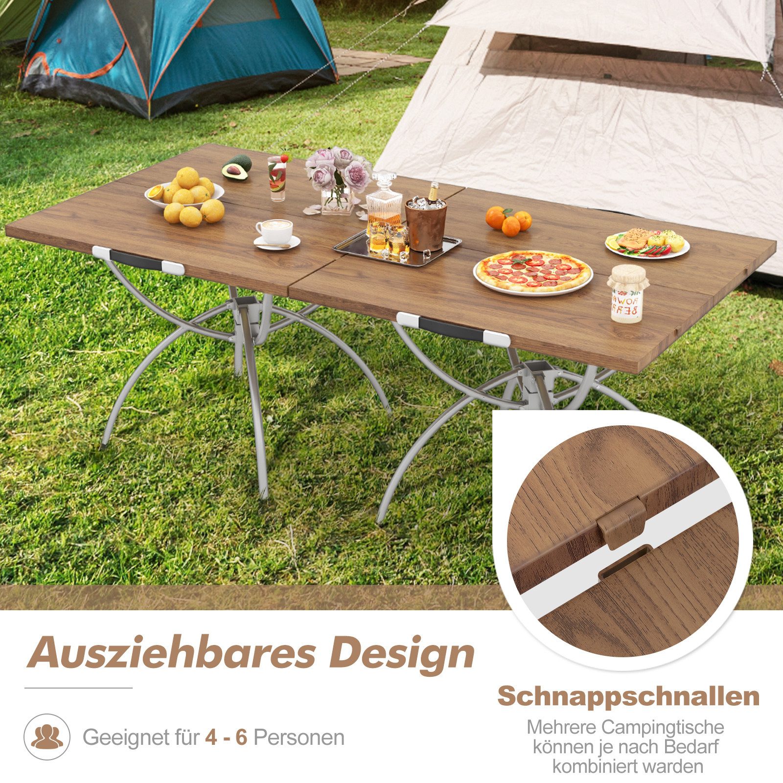 COSTWAY Campingtisch Klapptisch (2-St), ausziehbar, klappbar, Aluminiumgestell