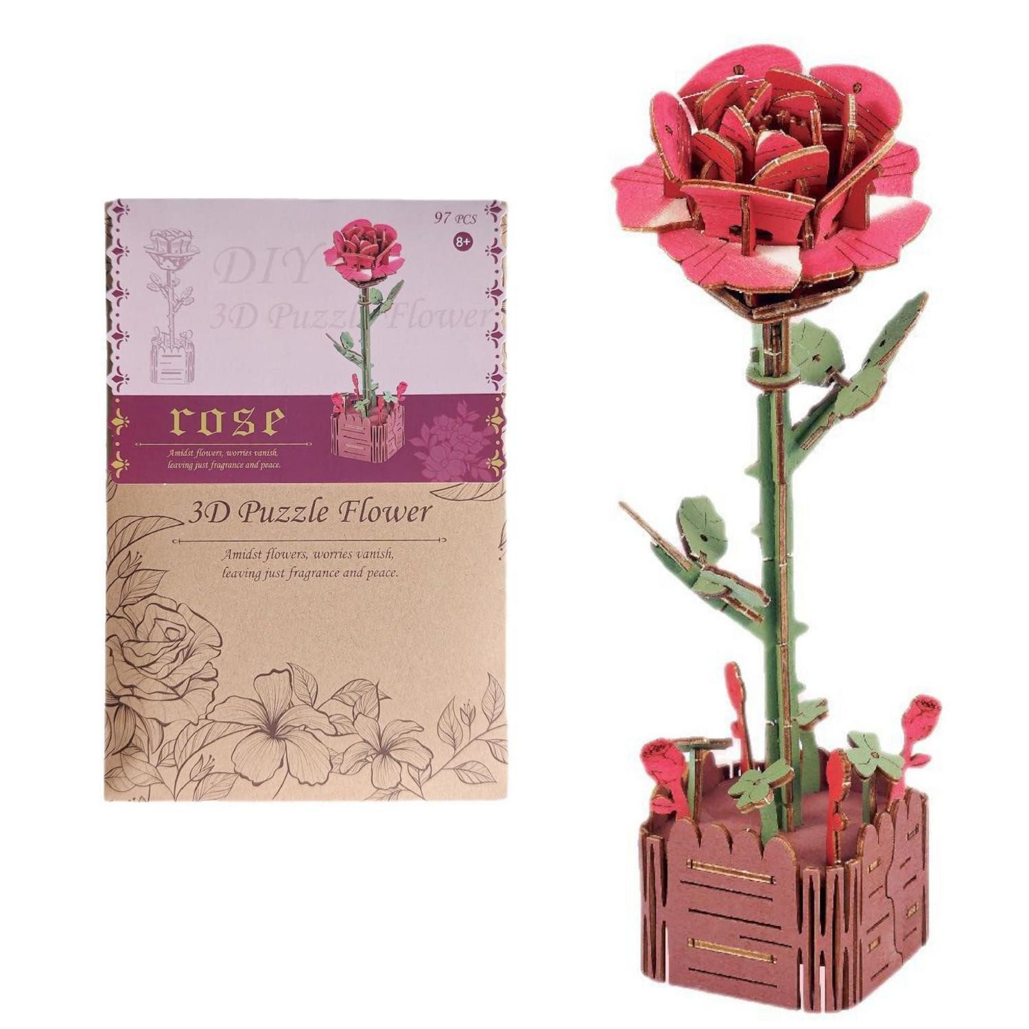 LuxusKollektion 3D-Puzzle 3D Puzzle Rose Holzmodell DIY Blume, Puzzleteile