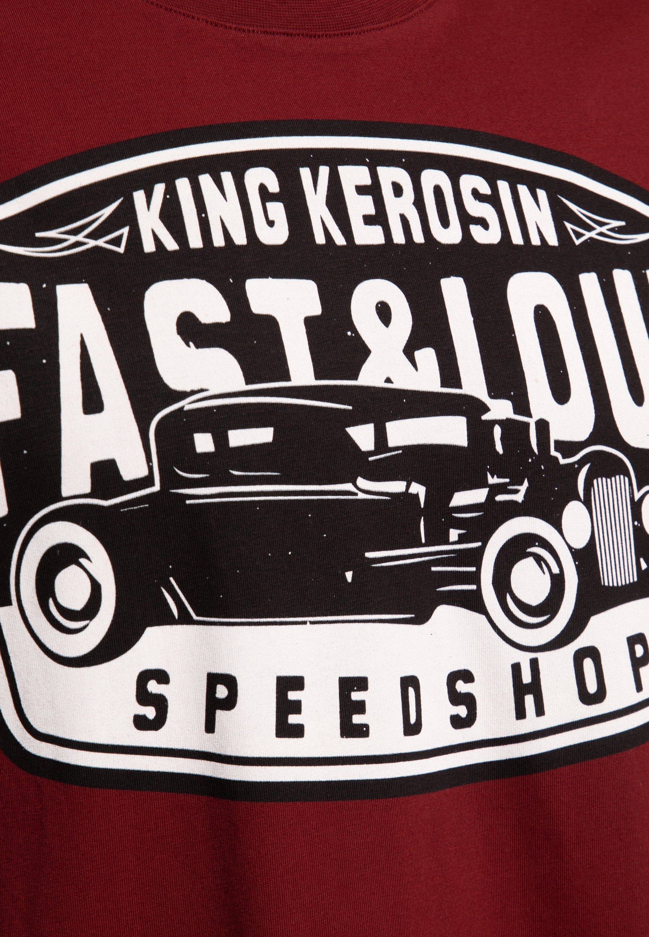 KingKerosin Print-Shirt Fast & Loud Rod im Hot (1-tlg) weinrot Stil Vintage