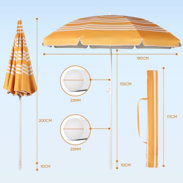 Sekey Sonnenschirm Ø180 cm Balkonschirm Terrassenschirm mit Schutzhülle und Bodenhülse, LxB: 180,00x180,00 cm, UV-Schutz 50+, höhenverstellbar, beidseitig um 30° knickbar