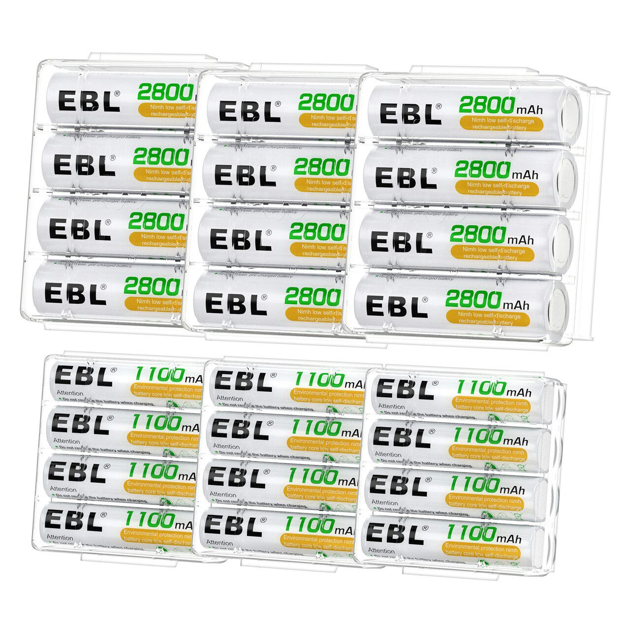 24 Stück Akku - AA 2800mAh 12 Stück + AAA 1100mAh 12 Stück Akku