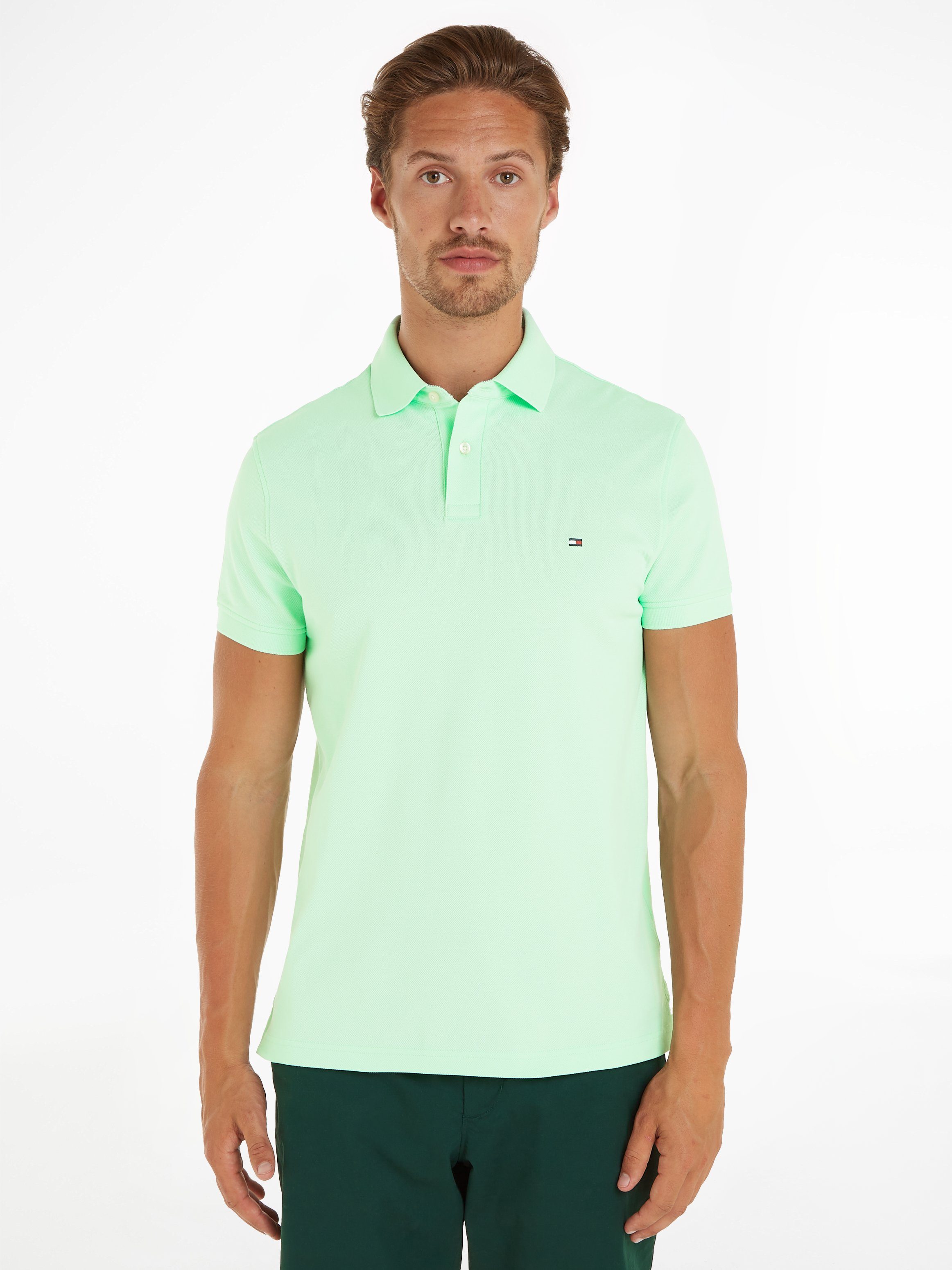 REGULAR Tommy Gel am Kontraststreifen innen Tommy Mint Poloshirt Hilfiger Hilfiger mit Kragen POLO 1985