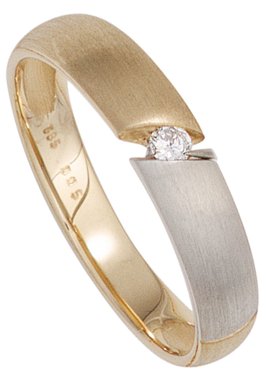 JOBO Goldring Diamantring Spannring, 585 Gold Bicolor mit Diamant