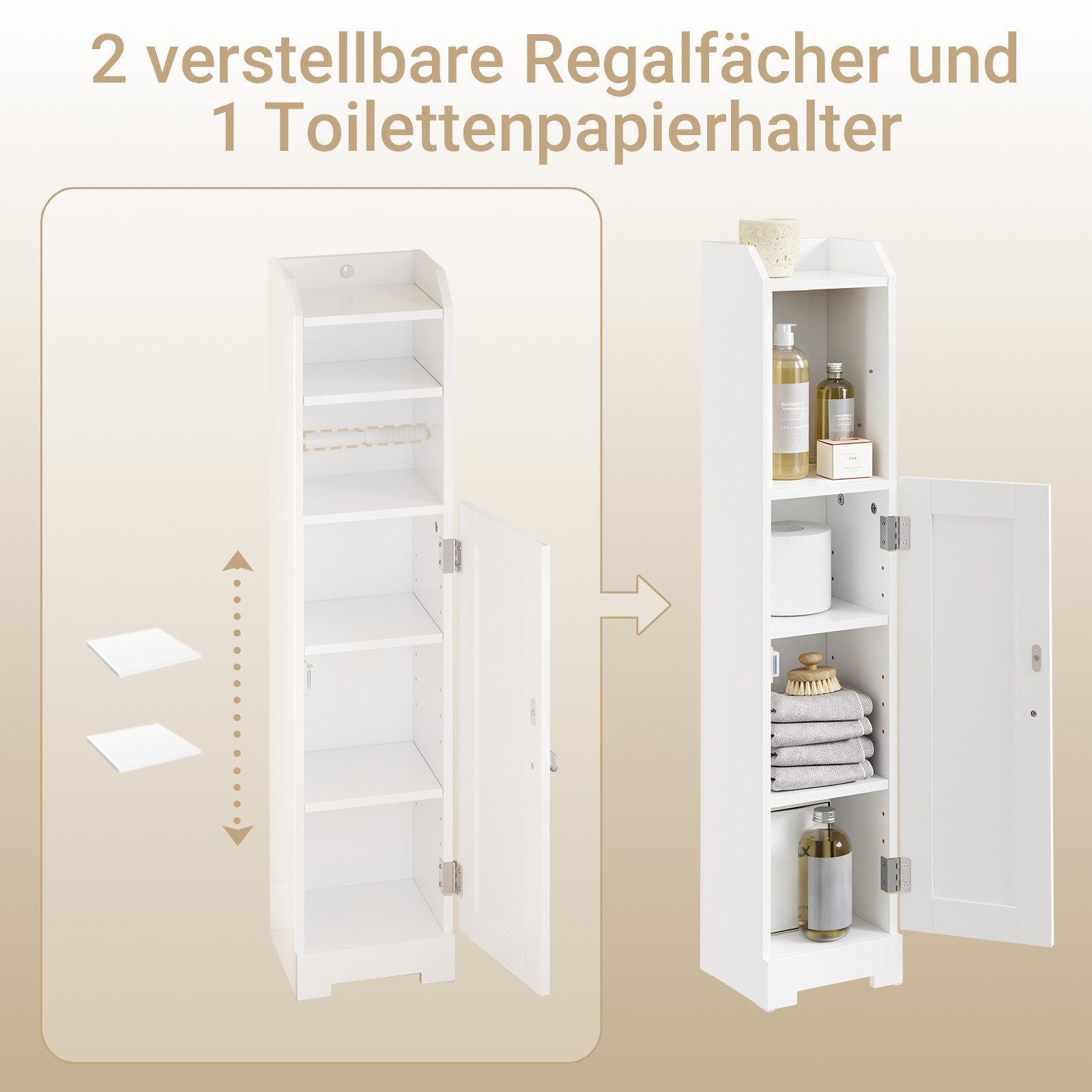 SoBuy Toilettenpapierhalter FRG177, Badezimmerschrank Schmal Kompakter Badschrank mit Regal, Toilettenrollenhalter Toilettenpapieraufbewahrung für WC, Badezimmer