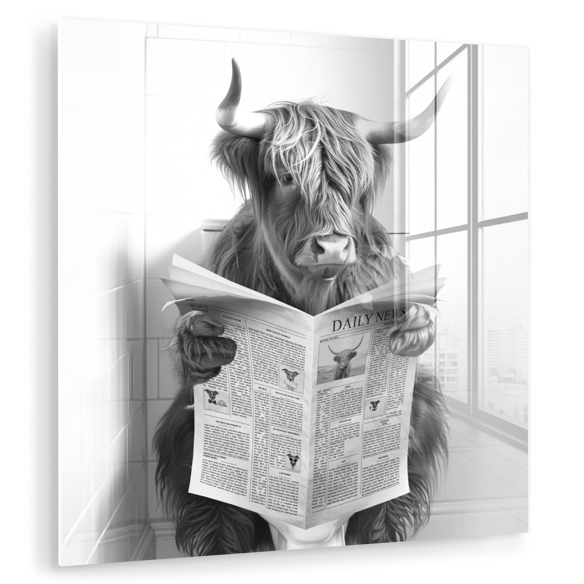 Acrylglasbild Scottish Highlander - Tier - Zeitung - WC