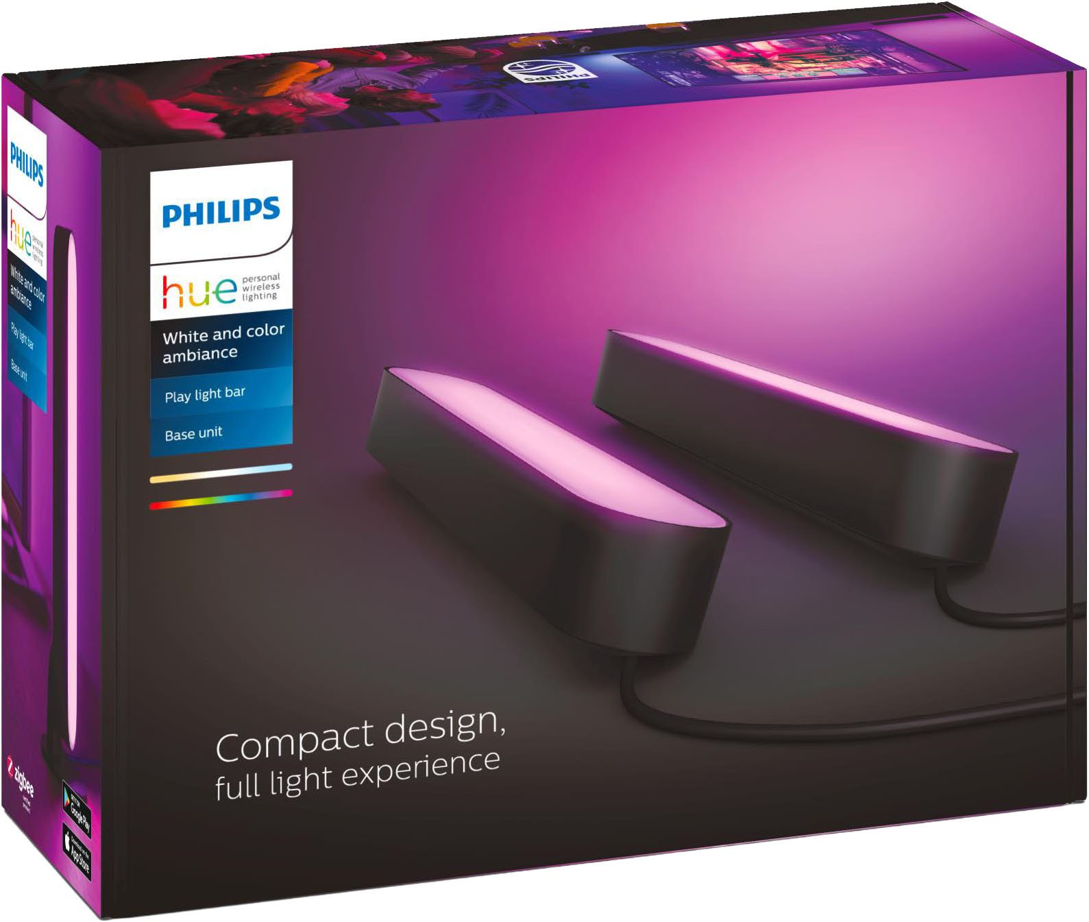Philips Hue Smarte LED-Leuchte White & Color Ambiance Play Lightbar Doppelpack schwarz, Abschaltautomatik, Bluetooth, CCT - über Fernbedienung, Dimmfunktion, Farbsteuerung, Farbwechsel, Leuchtdauer einstellbar, Memoryfunktion, Nachtlichtfunktion, RGB, Smart Home, Timerfunktion, dimmbar über Fernbedienung, erweiterbar, mehrere Helligkeitsstufen, LED wechselbar, RGB, inkl. Netzteil