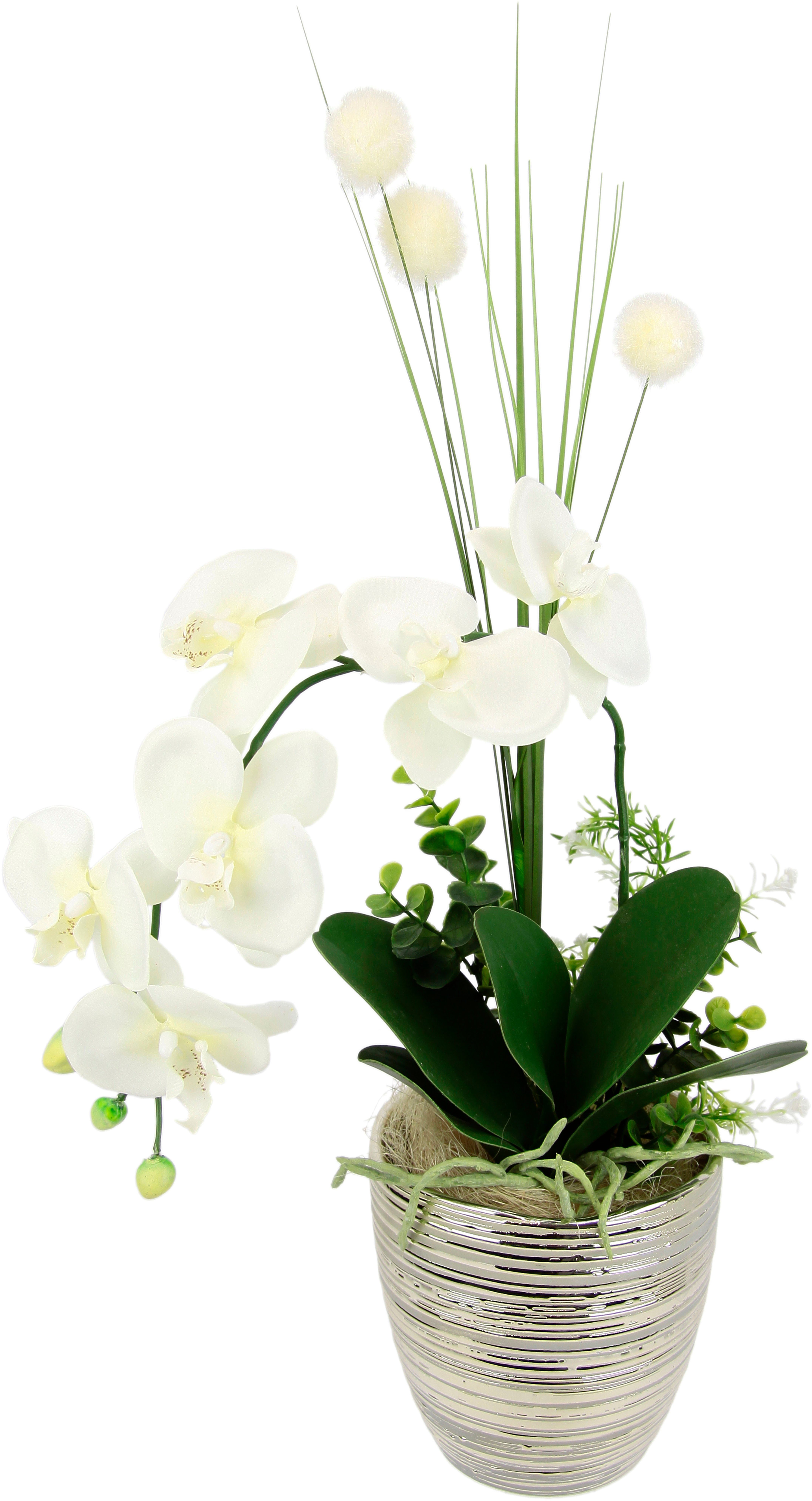 Topf 60 cm, Kunstblume Höhe I.GE.A., Arrangement Orchidee/Gras, aus Keramik