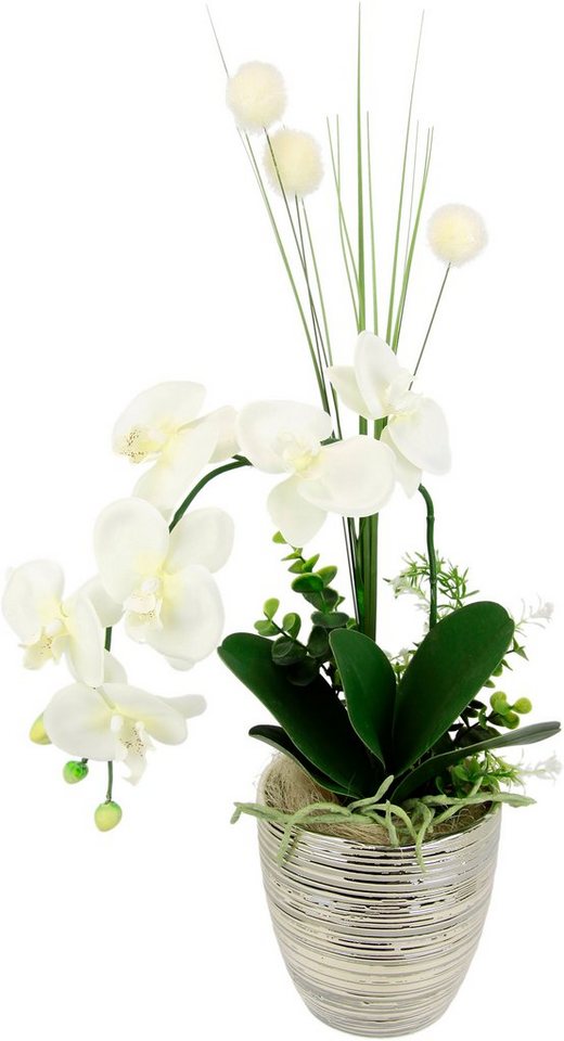 Kunstblume Arrangement Orchidee/Gras, I.GE.A., Höhe 60 cm, Topf aus Keramik