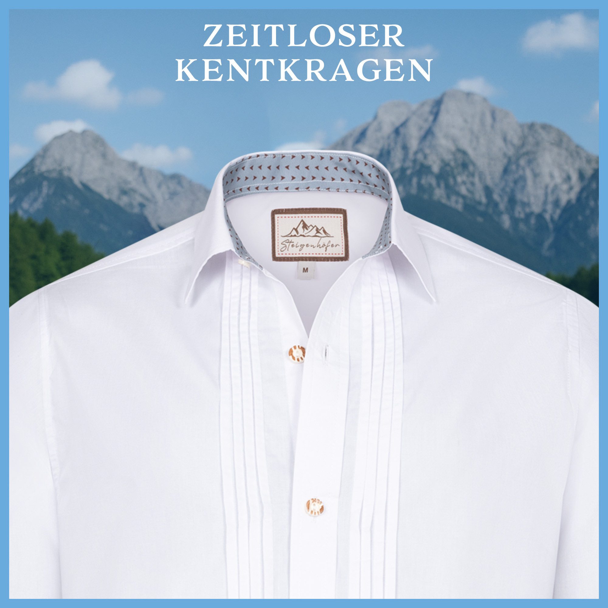 Steigenhöfer Manufaktur Trachtenhemd Langarm - Victor - Herren Hemd mit Kentkragen & Hornoptik-Knöpfe Traditionell bayrisches Hemd mit angenehmen Tragekomfort - Oktoberfest