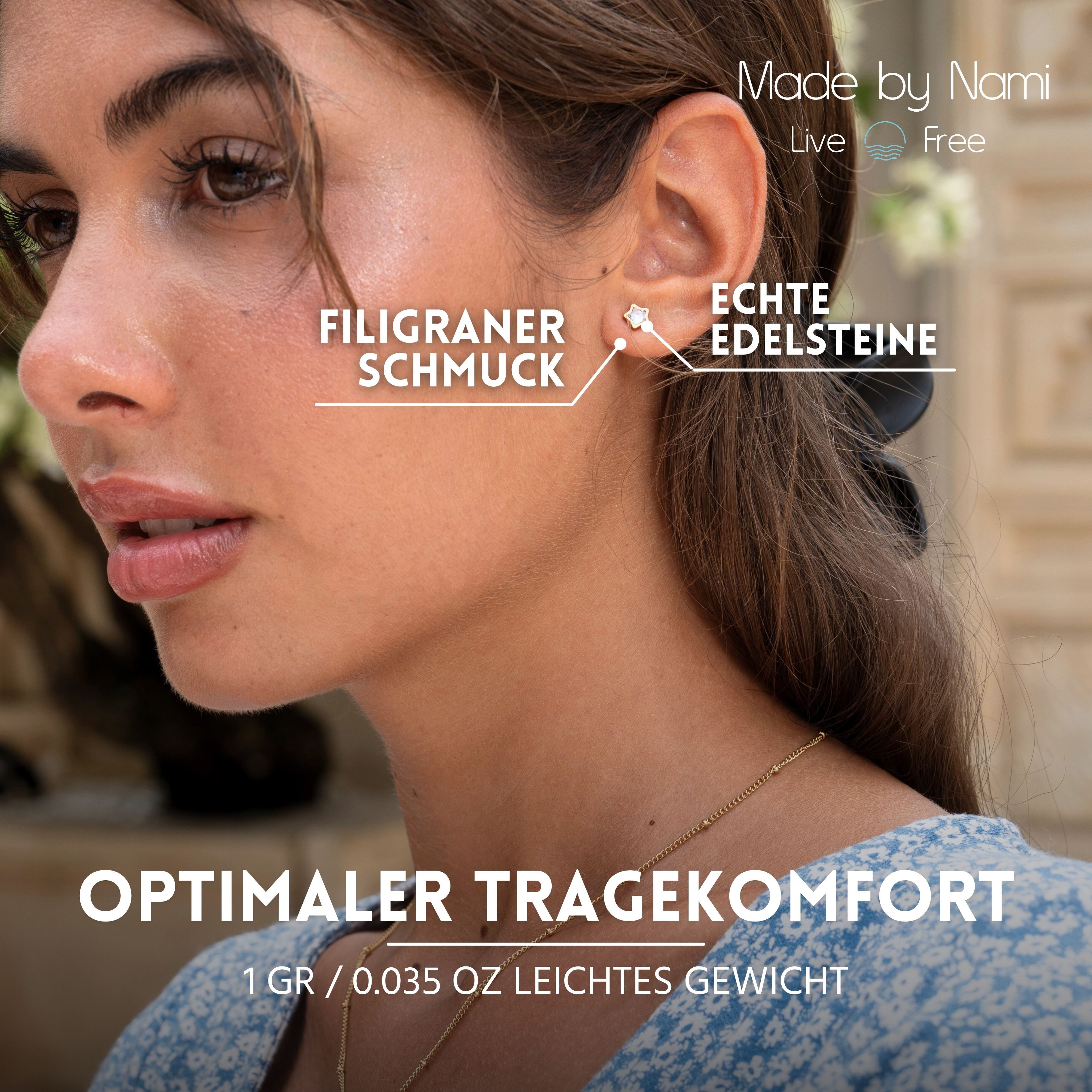 Made by Nami Ohrstecker-Set in Gold mit Edelstein aus Chirurgischem Edelstahl, Wasserfester Schmuck Geschenk für Sie Damenohrringe – Bild 3 von 5
