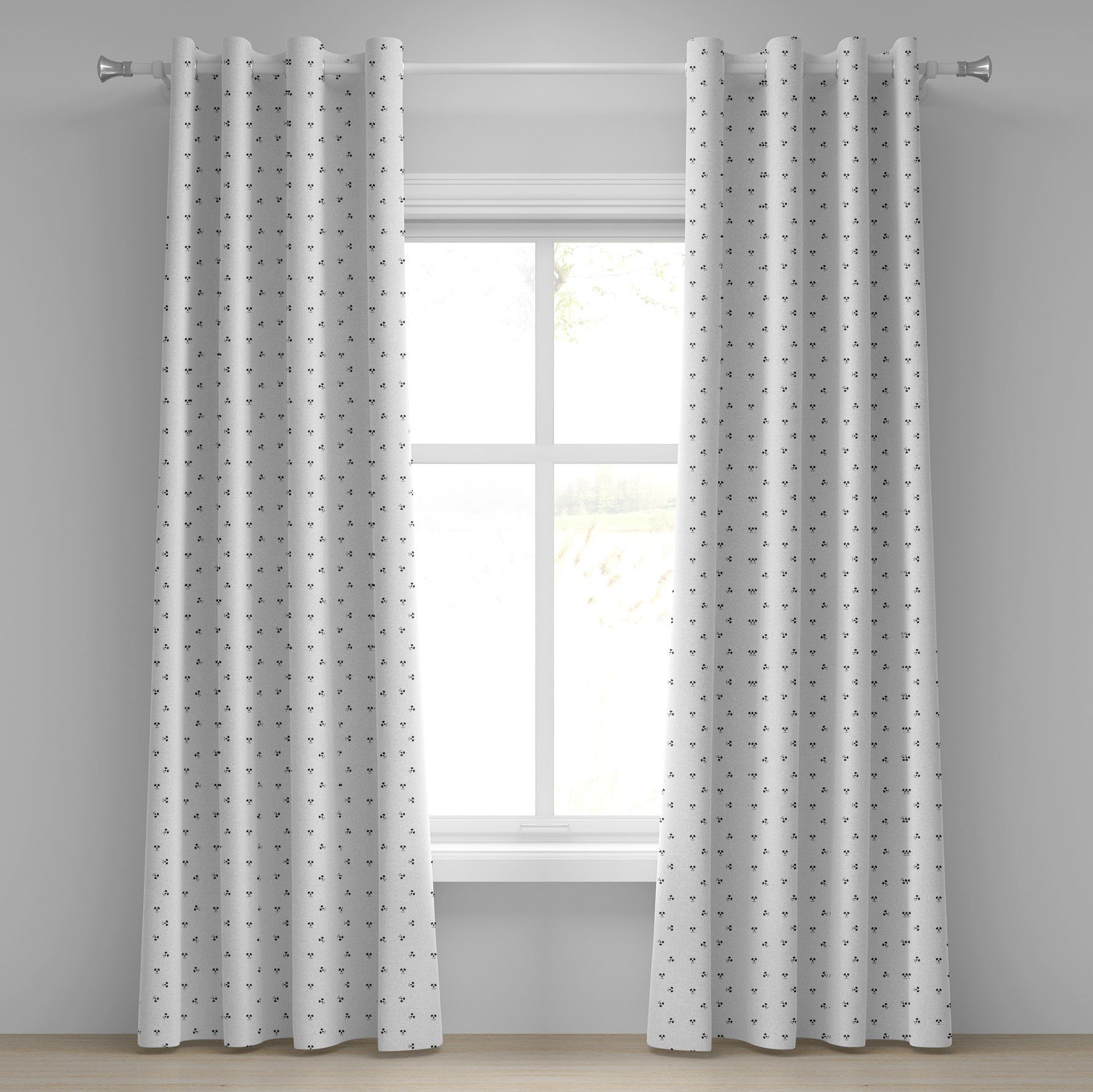 Gardine Dekorative 2-Panel-Fenstervorhänge für Schlafzimmer Wohnzimmer, Abakuhaus, Schwarz und weiß Schädel-Grafik