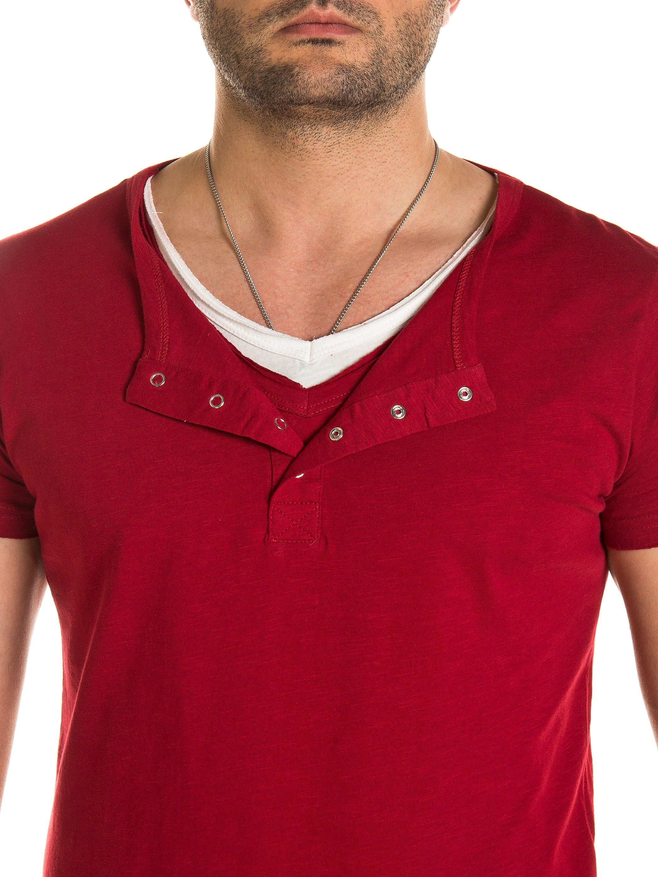 T-Shirt (Packung) T-Shirt T-Shirt V-Neck red Double Rot 190511) V-Neck Pete WOTEGA Pete Layer Layer Double (biking