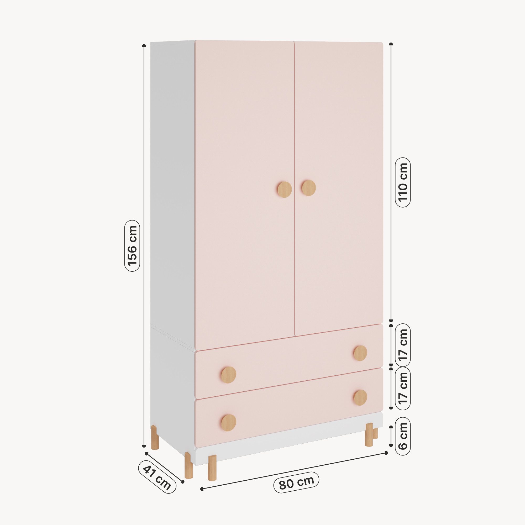 en.casa Kinderkleiderschrank »Vaarentaa« mit 2 Schubladen 156x80x41 cm Weiß/Cotton Candy