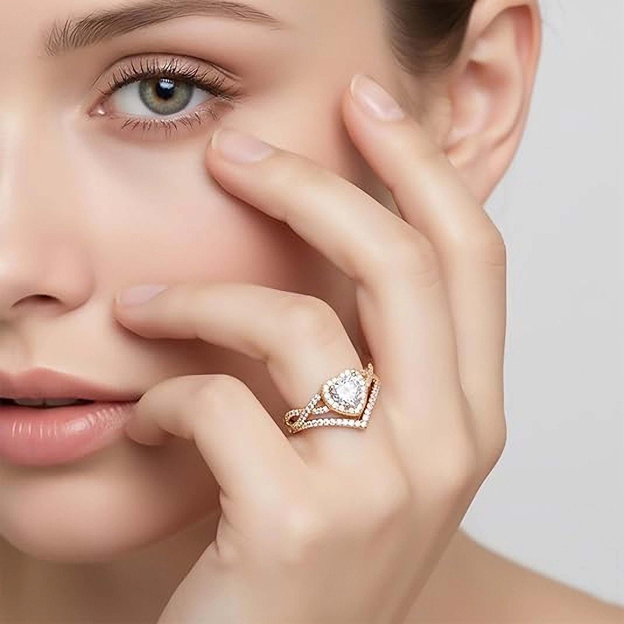 Jumpeak Verlobungsring 14K Gold , 1ct Herzförmiger Labordiamant,  Ehering, Kronenförmiger Diamantring, Jubiläumsring, Damenring im Herzschliff