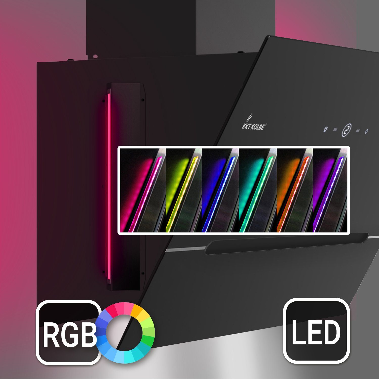 RGBW KKT Ambientebeleuchtung, 60cm / WiFi-App Dunstabzugshaube Wandhaube KOLBE / Kopffreihaube Glas / Leise / 60cm ECCO609SHCM Smarte / Edelstahl