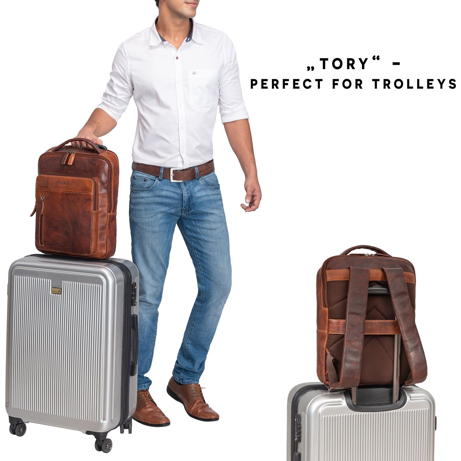 STILORD Notebook-Rucksack "Tory" Leder Laptoprucksack 13 - 14 Zoll Herren Damen – Bild 3 von 5