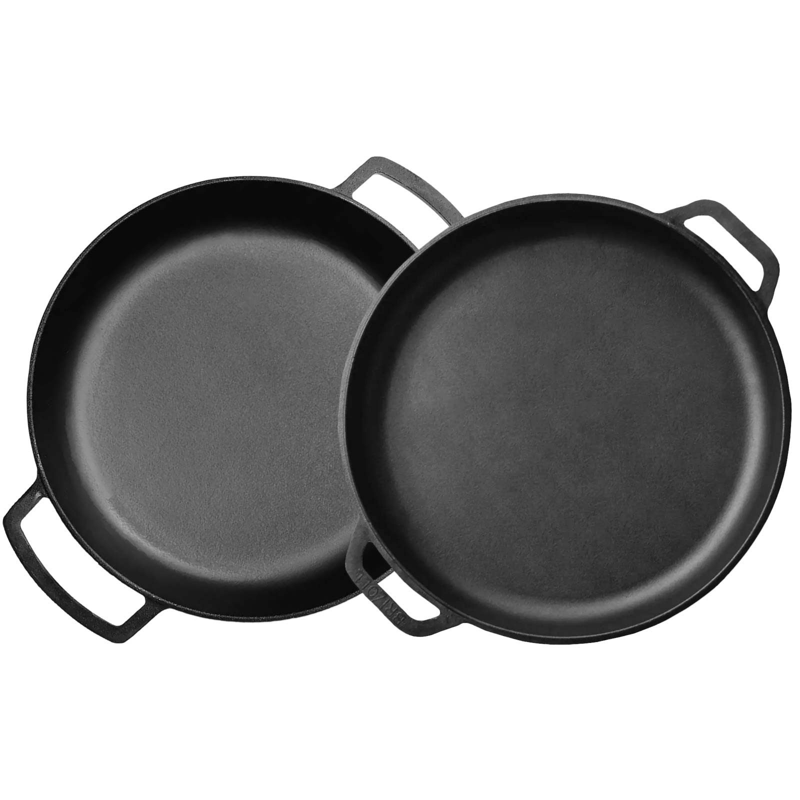 4BIG.fun Bratpfanne Ø36cm Pfanne mit Deckel-Bratpfanne aus Gusseisen, Gusseisen (Gussesenpfanne / Servierpfanne / Schmorpfanne / zwei Griffe), abschraubbarer Griff, Induktion
