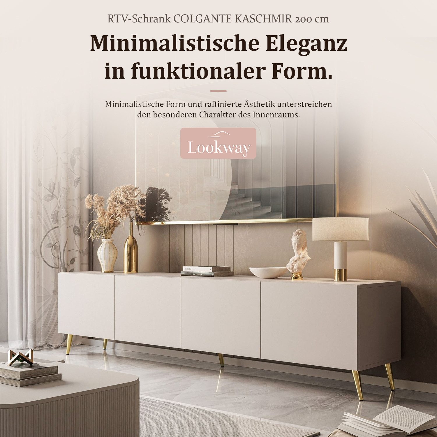 Lookway Lowboard COLGANTE KASCHMIR 200 cm TV Schrank mit Beinen, 200x40x49 cm – Bild 2 von 5