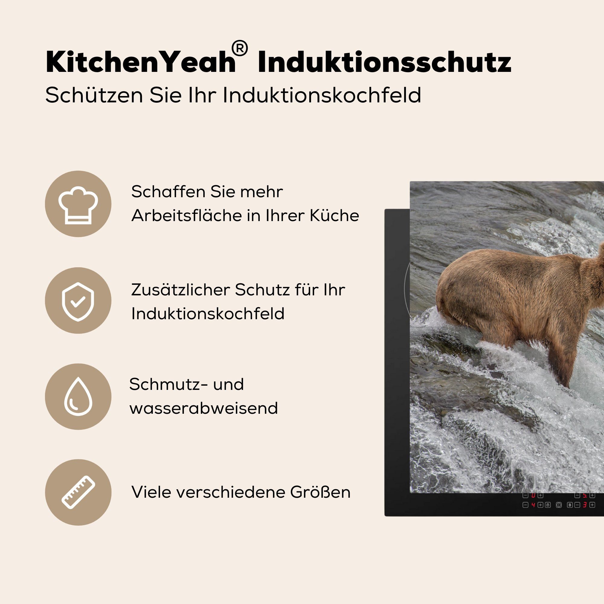 Induktionskochfeld - - küche, Lachs für die cm, (1 Schutz Herdblende-/Abdeckplatte Wasserfall, tlg), Ceranfeldabdeckung 81x52 Vinyl, Bär MuchoWow