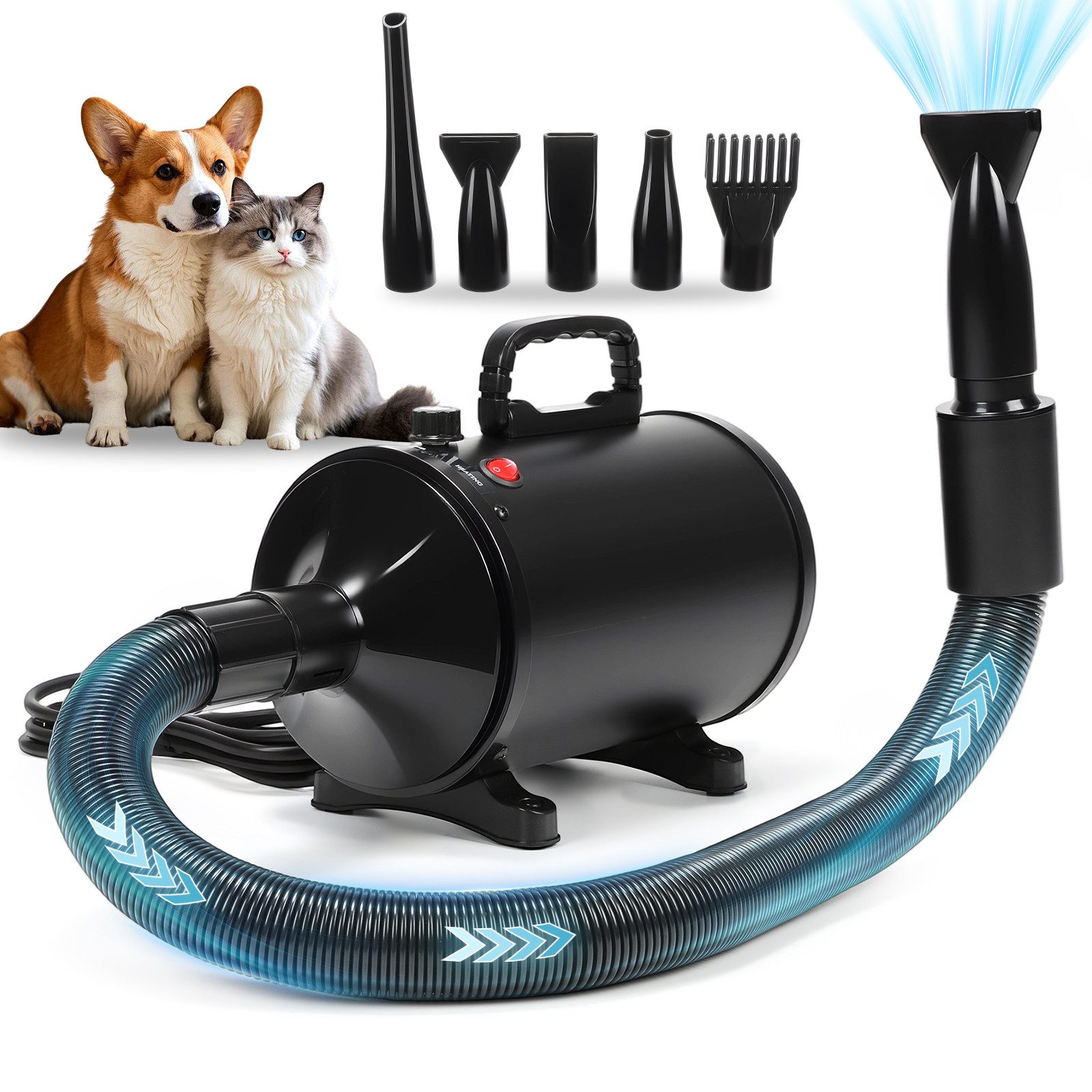 oyajia Hundeschermaschine Hundetrockner, Haustierpflegeset 5 in 1, Haartrockner mit einstellbare Geschwindigkeit