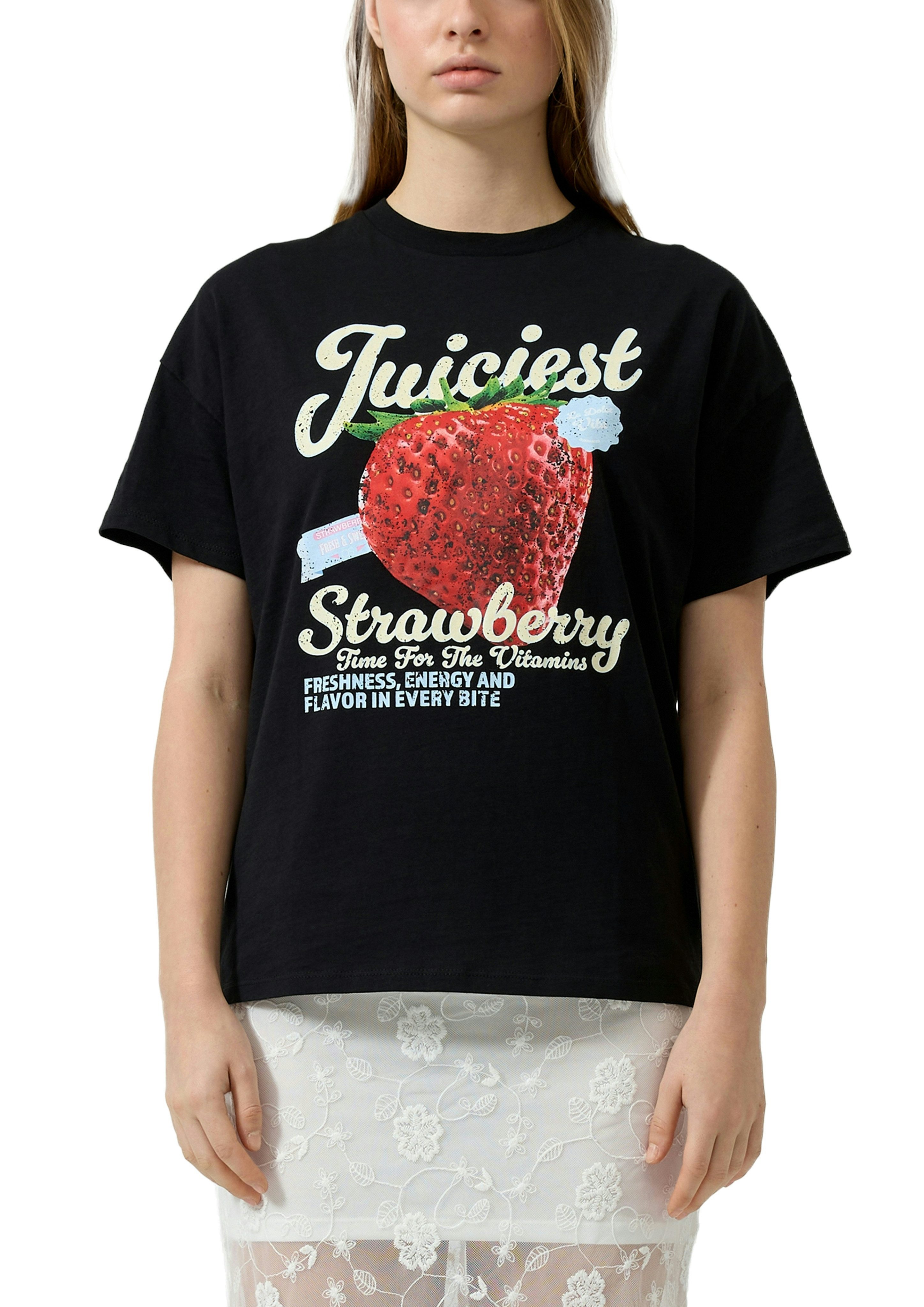 QS Kurzarmshirt Sommershirt mit großem Print