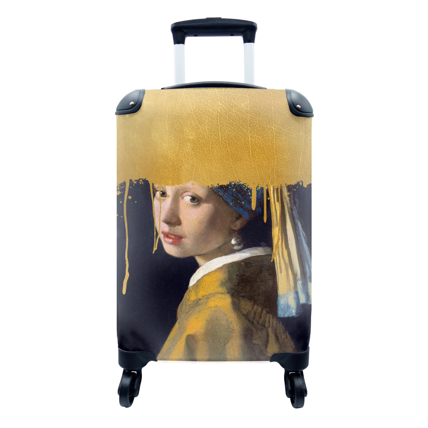 Handgepäck Mädchen Ferien, rollen, Reisekoffer Johannes - 4 einem mit Perlenohrring Trolley, für mit Vermeer, Reisetasche Gold - MuchoWow Handgepäckkoffer Rollen,