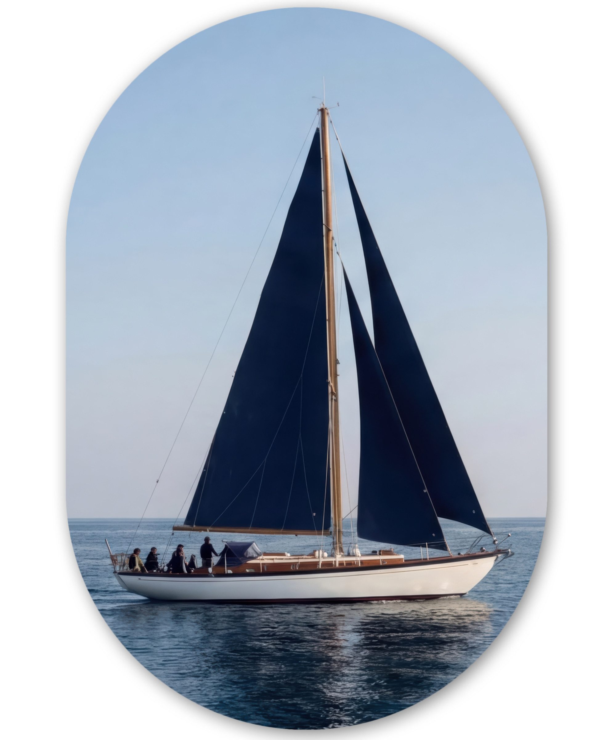 MuchoWow Gemälde Segelboot - Meer - Blau, Fotodruck (1 St), Wandbild Oval, Wohnzimmer oder Schlafzimmer Wanddekoration, 40x60 cm