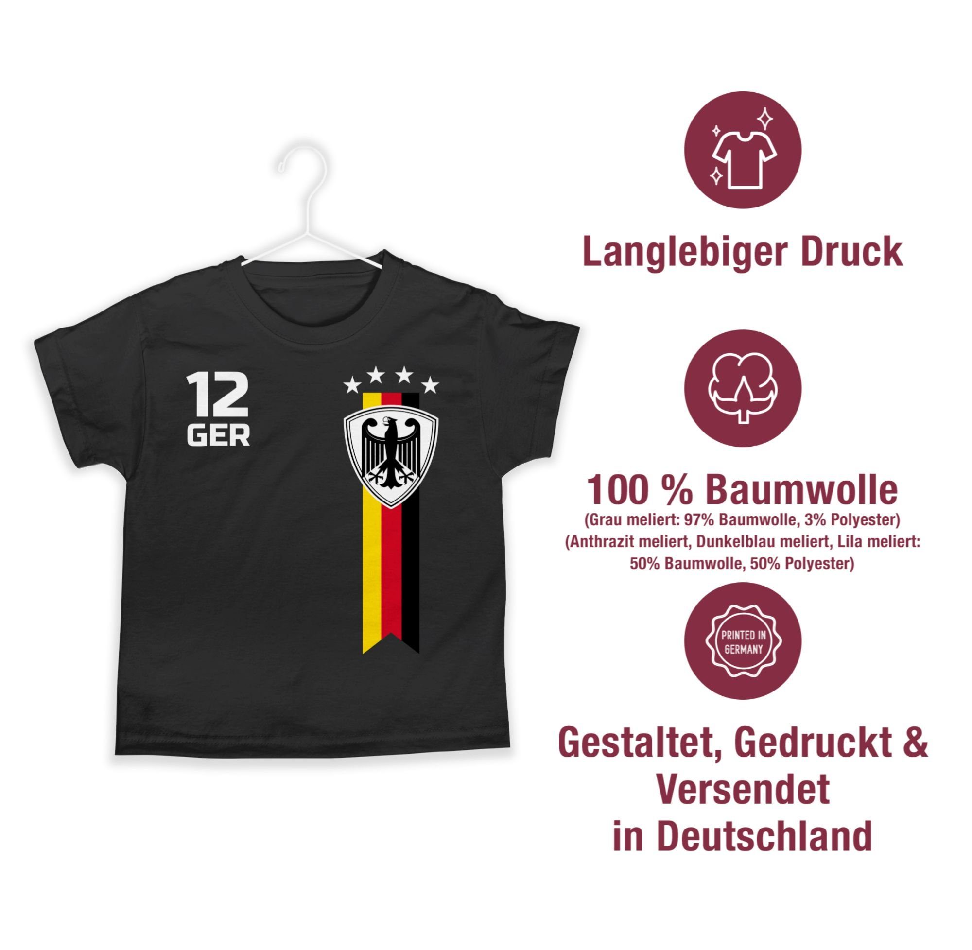 Shirtracer T-Shirt WM Fan Deutschland 2024 Kinder 1 Fussball Schwarz EM