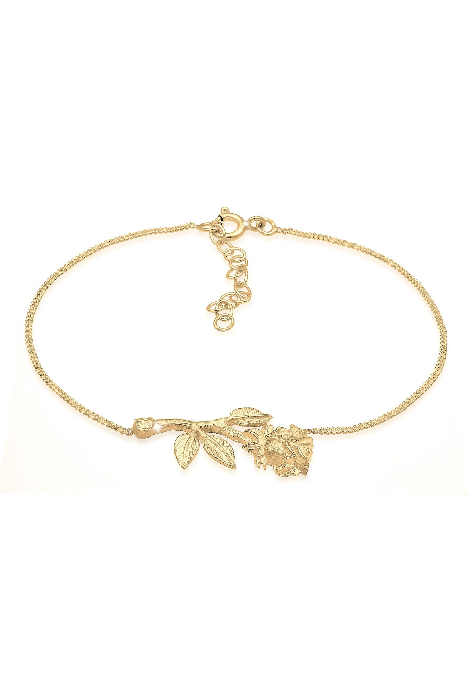 Elli Armband Zarte Panzerkette Rosen-Anhänger 925er Silber Gold