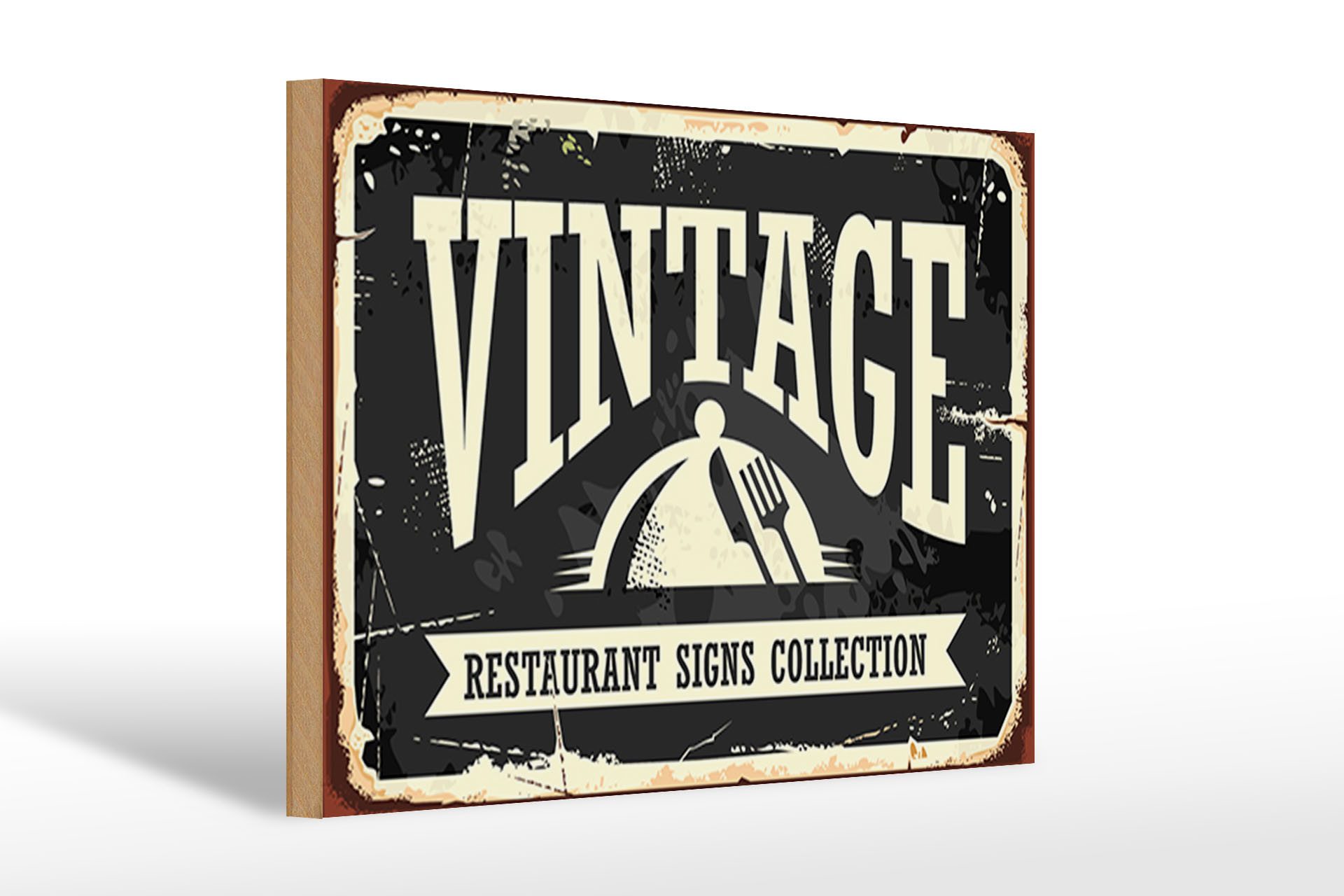 Holzbild Retro 30x20cm Vintage Restaurant Essen