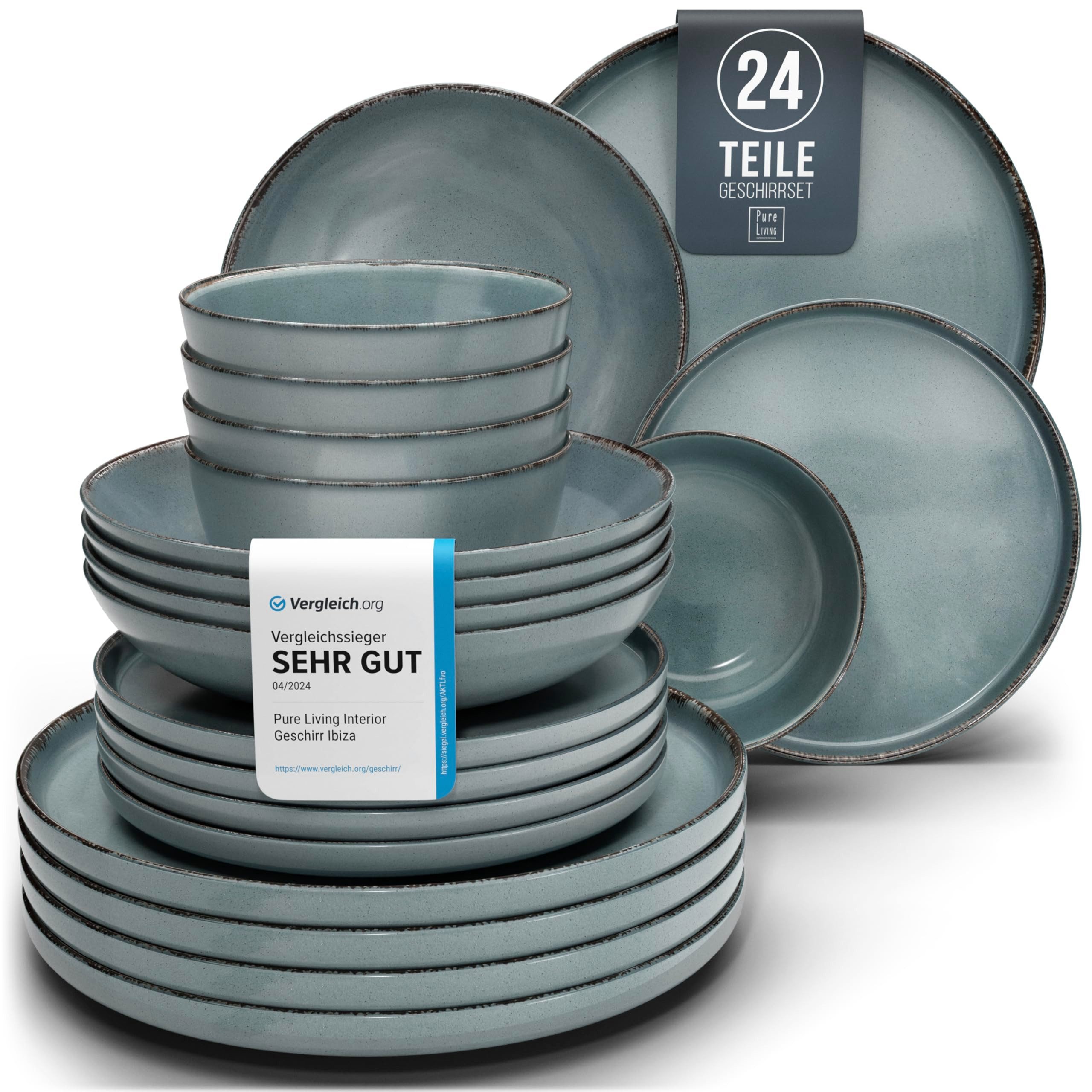 PURE LIVING INTERIOR DESIGN Geschirr-Set 6 Pers. Rustic - 24-tlg Geschirrset - Hochwertiges Landhausstil (24-tlg), 6 Personen, Steingut, Geschirr Set - Schüssel- und Тарелки Set - Tafelservice 6 Pers.