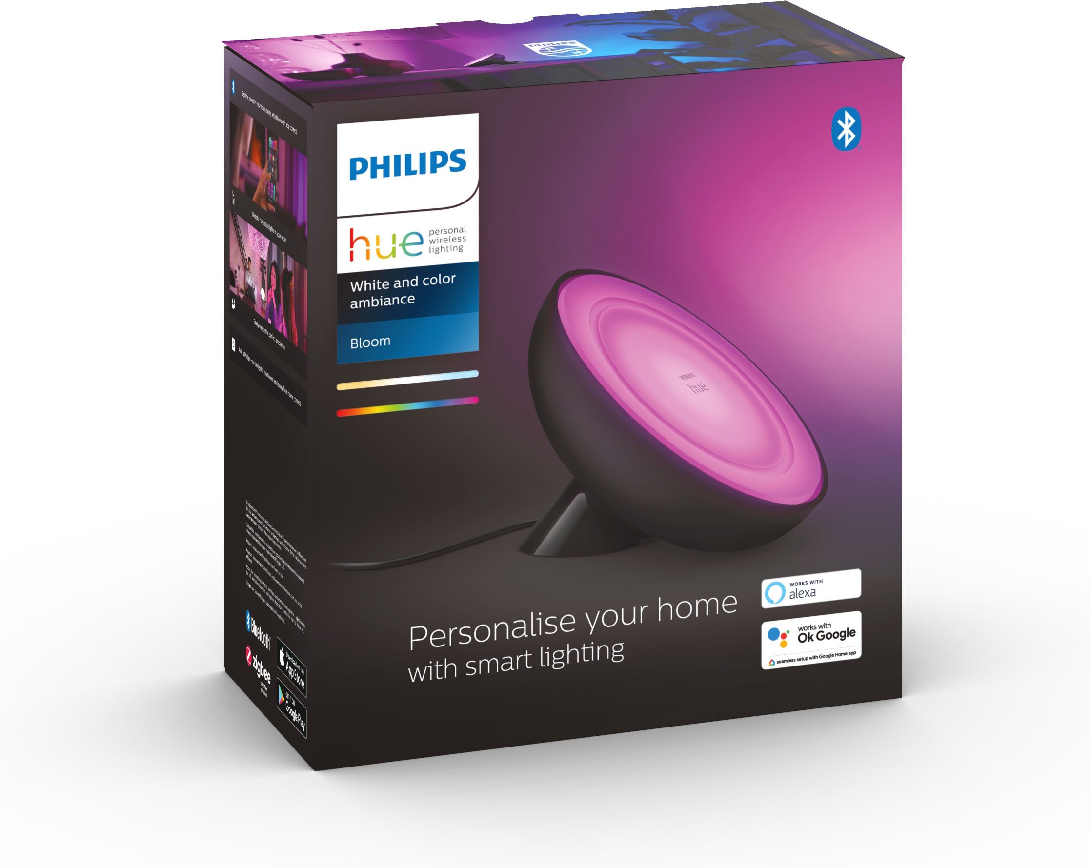 Philips Hue LED Tischleuchte White & Color Ambiance Bloom schwarz, Abschaltautomatik, Bluetooth, CCT - über Fernbedienung, Dimmfunktion, Einschlafhilfe, Farbste – Bild 5 von 5