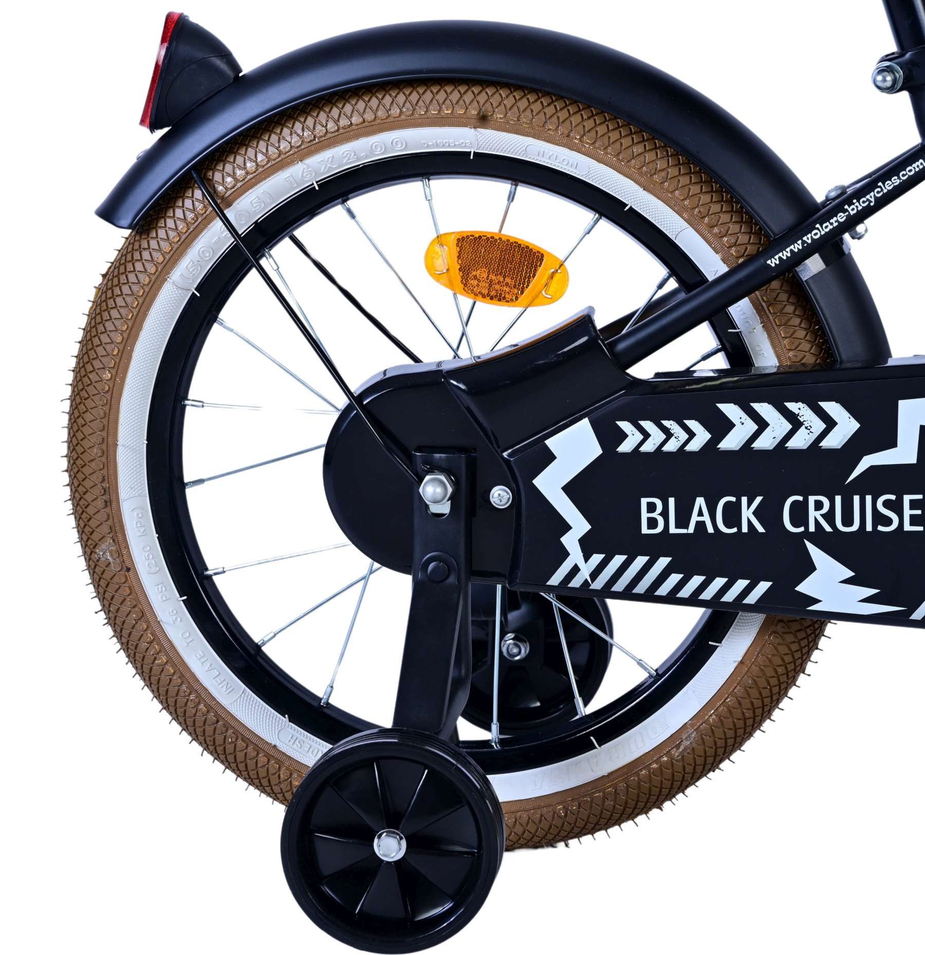 Volare Kinderfahrrad Volare Black Cruiser Kinderfahrrad für Jungen - 16 Zoll in Schwarz, Geschlossener Kettenkasten, abnehmbare Stützräder, Luftbereifung
