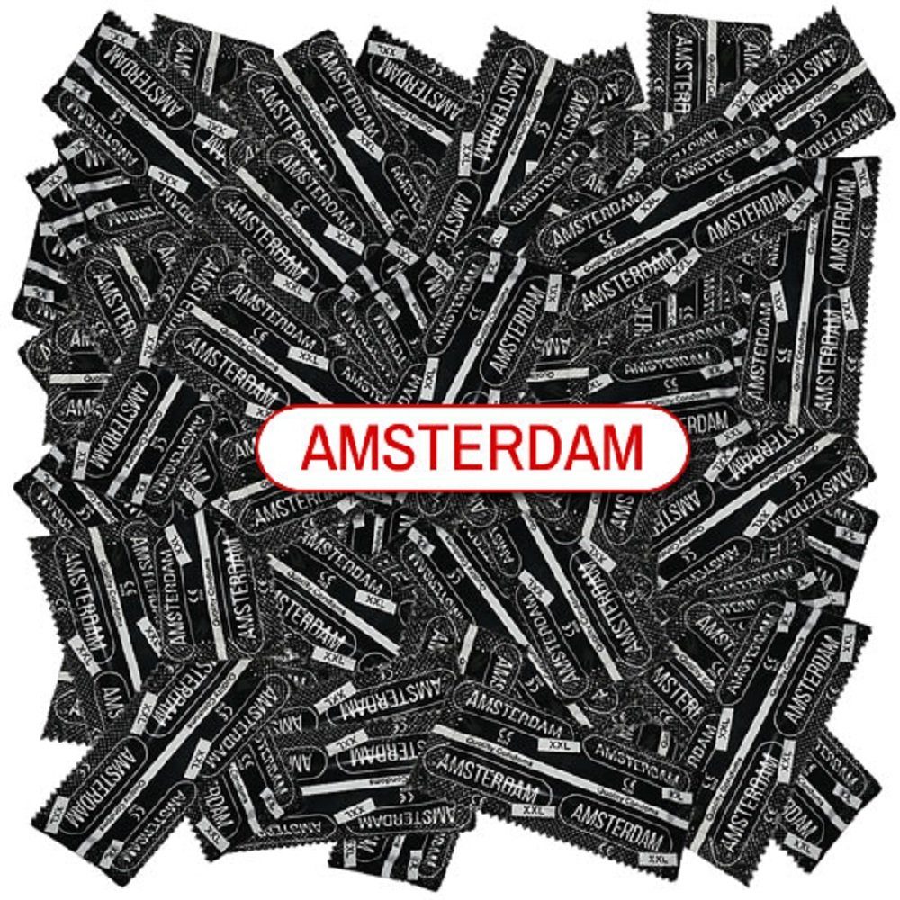 Amsterdam Condoms XXL-Kondome XXL - Vorratspackung - Beutel mit, 100 St., Kondome mit angenehmen Bananen-Duft, extra große Kondome ohne Latexgeruch