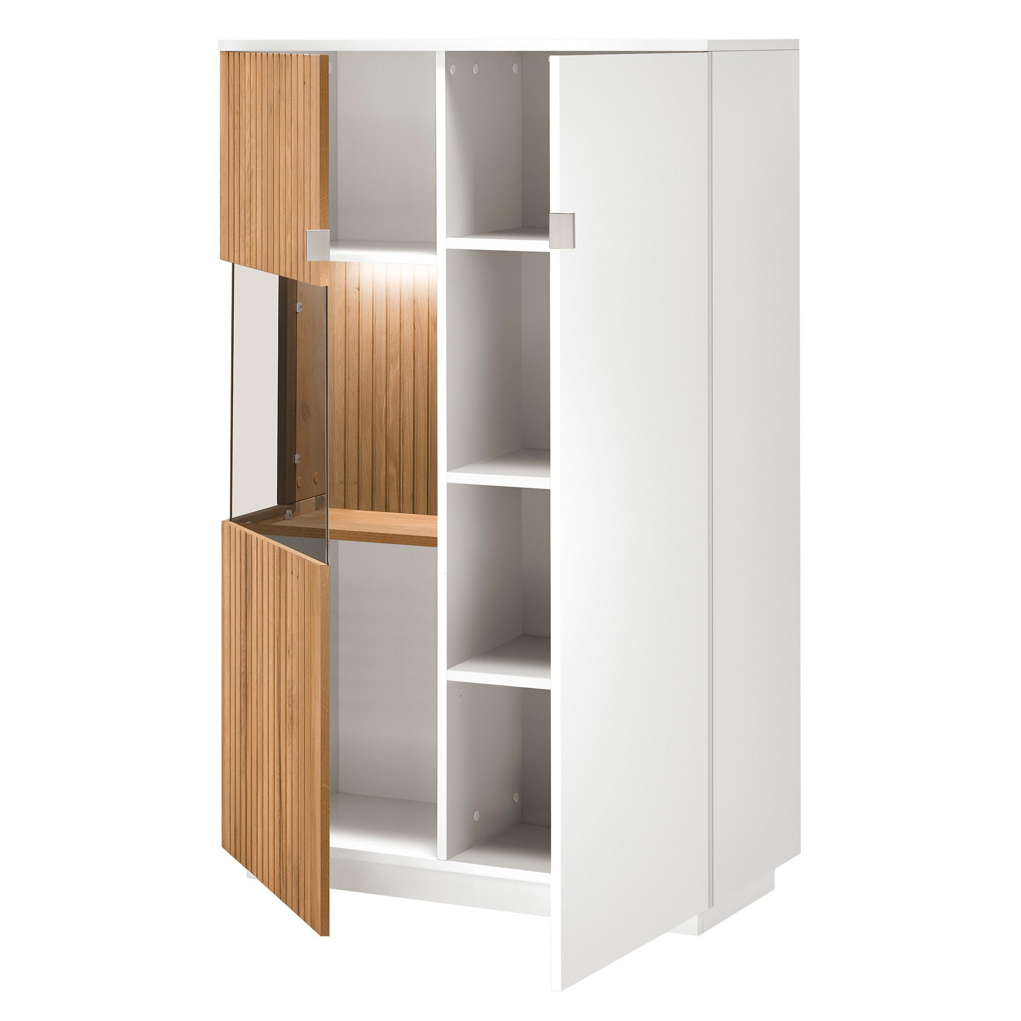 bianco Linda 14 geölt Vitrine weiß-grau massiv Eiche cm 92x152x40 expendio lackiert/