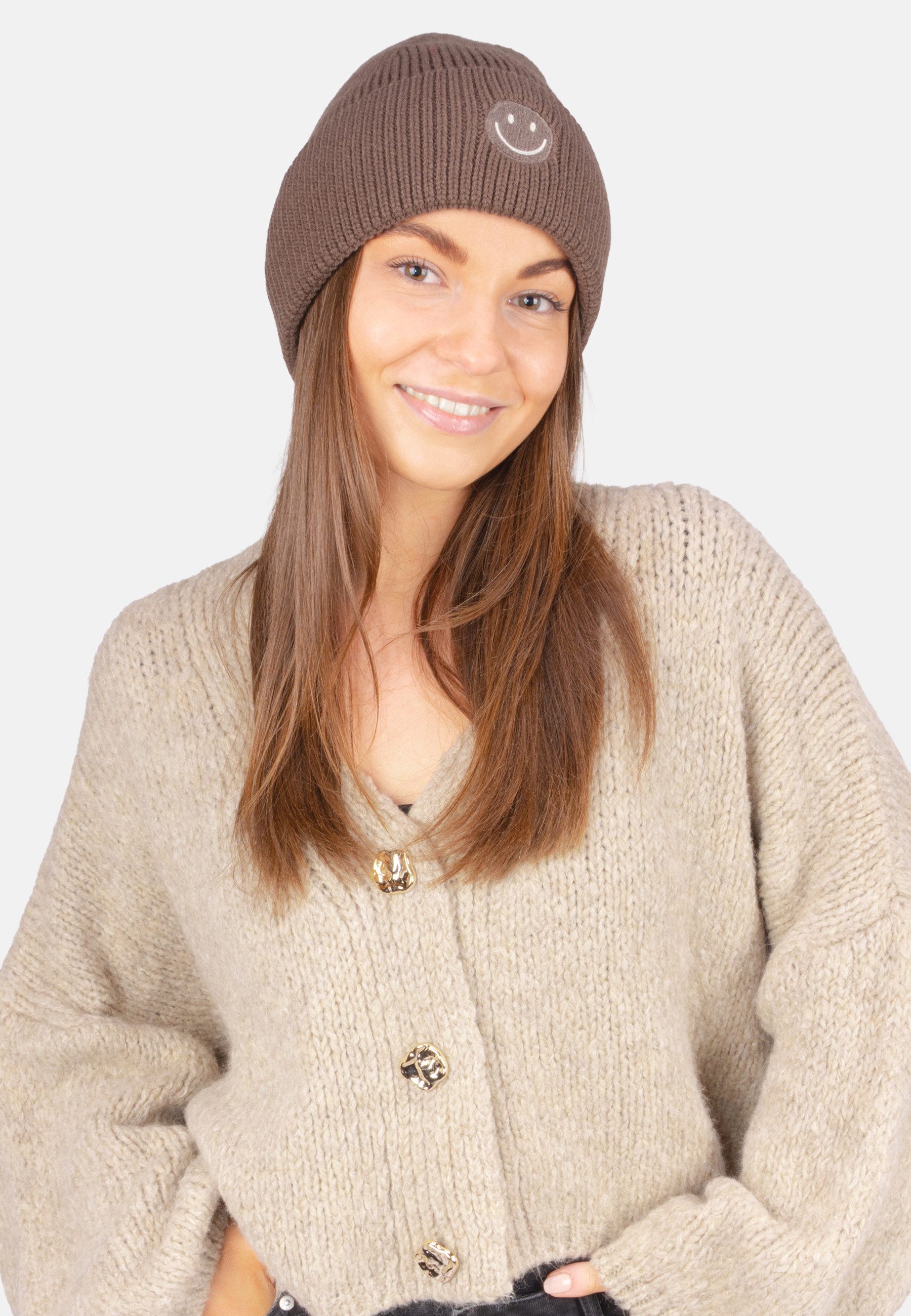 Seasons of April Strickmütze SMILLA (1-St) Beanie Strick Damen Mütze mit Smiley Motiv - weich, warm & modisch